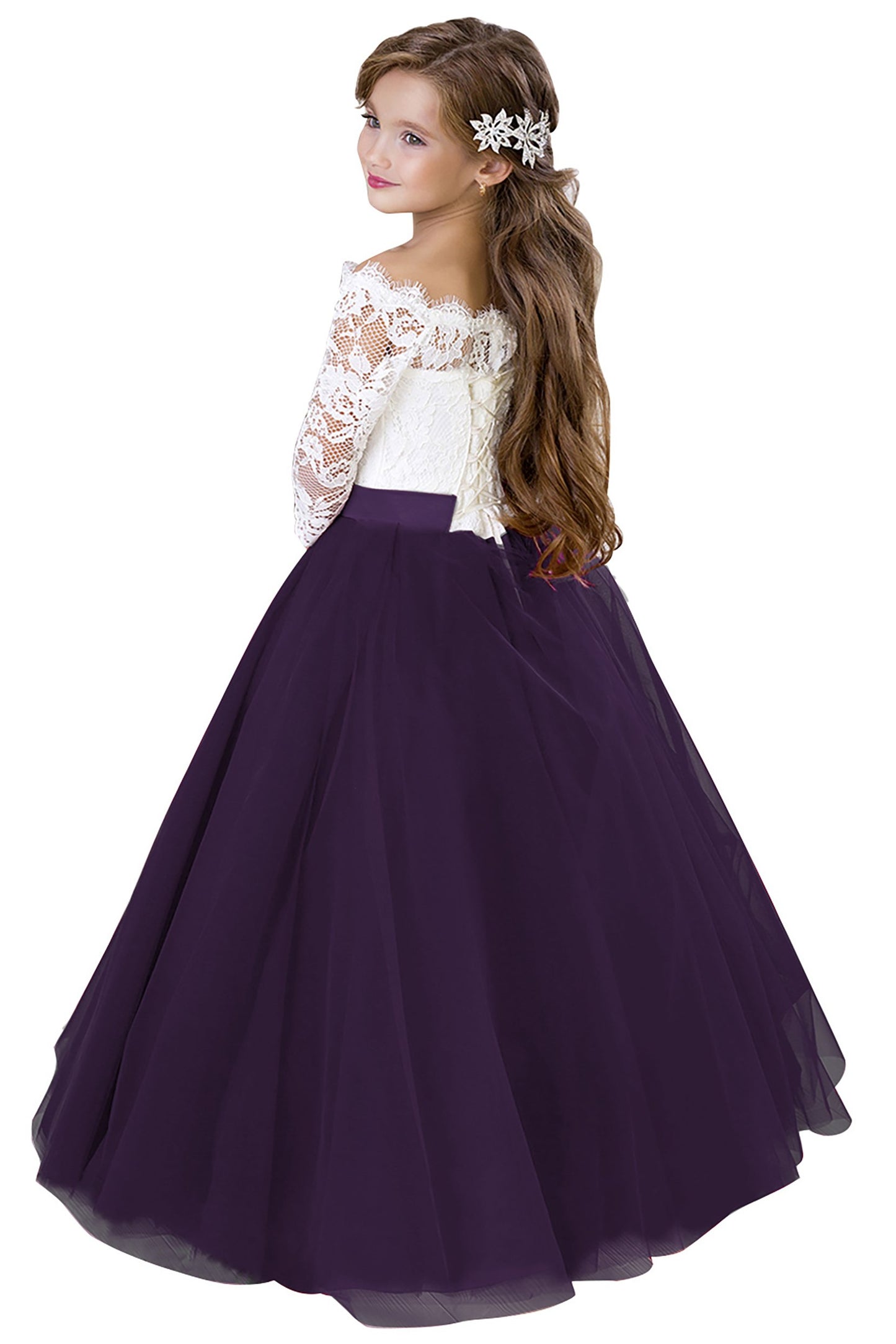 A-Line Floor Length Tulle Lace Flower Girl Dress CF0322