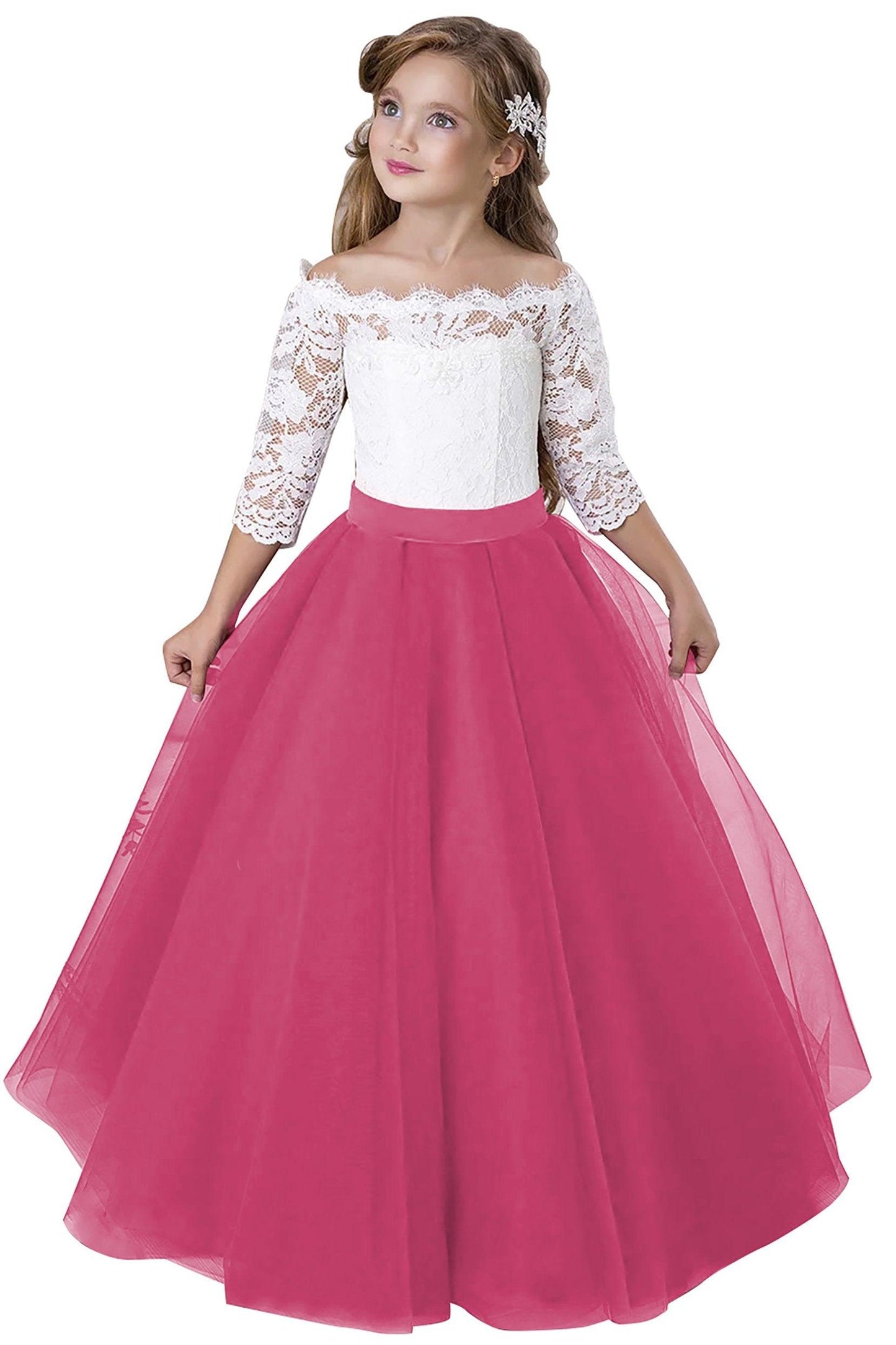 A-Line Floor Length Tulle Lace Flower Girl Dress CF0322