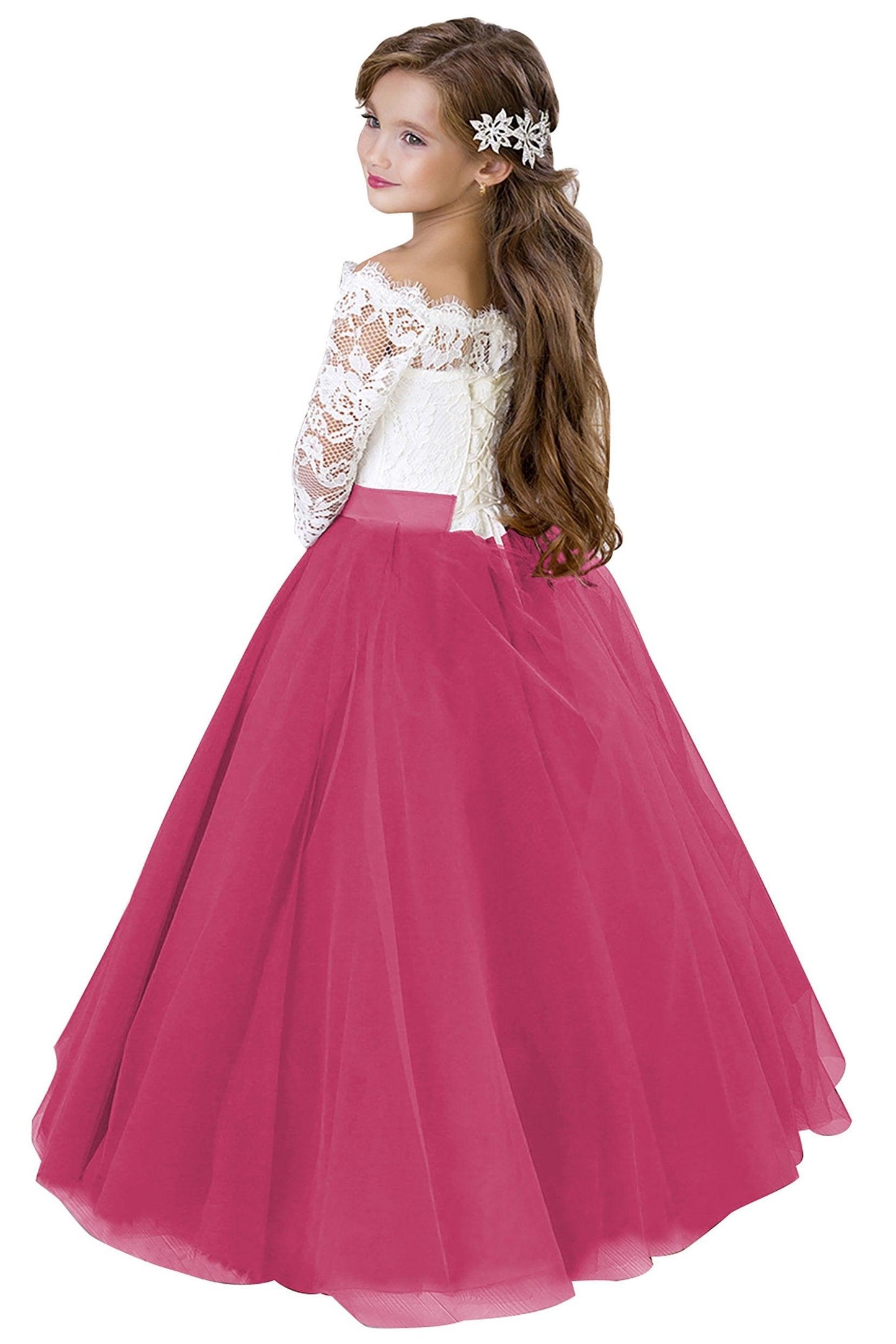 A-Line Floor Length Tulle Lace Flower Girl Dress CF0322