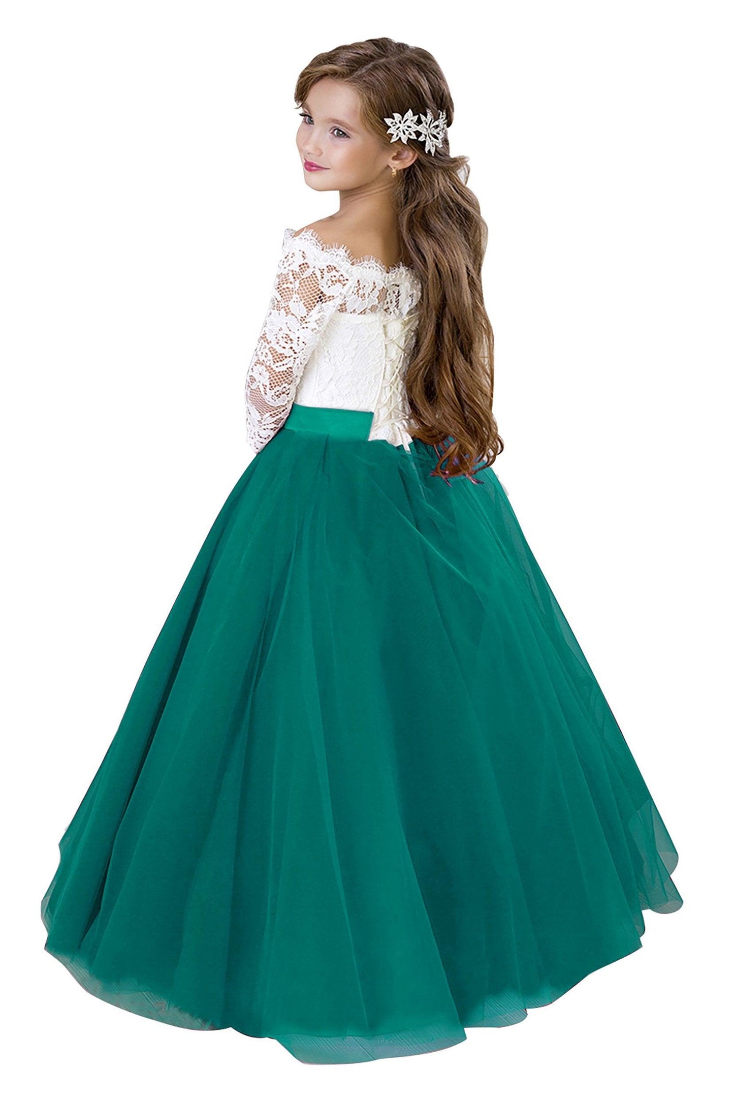 A-Line Floor Length Tulle Lace Flower Girl Dress CF0322