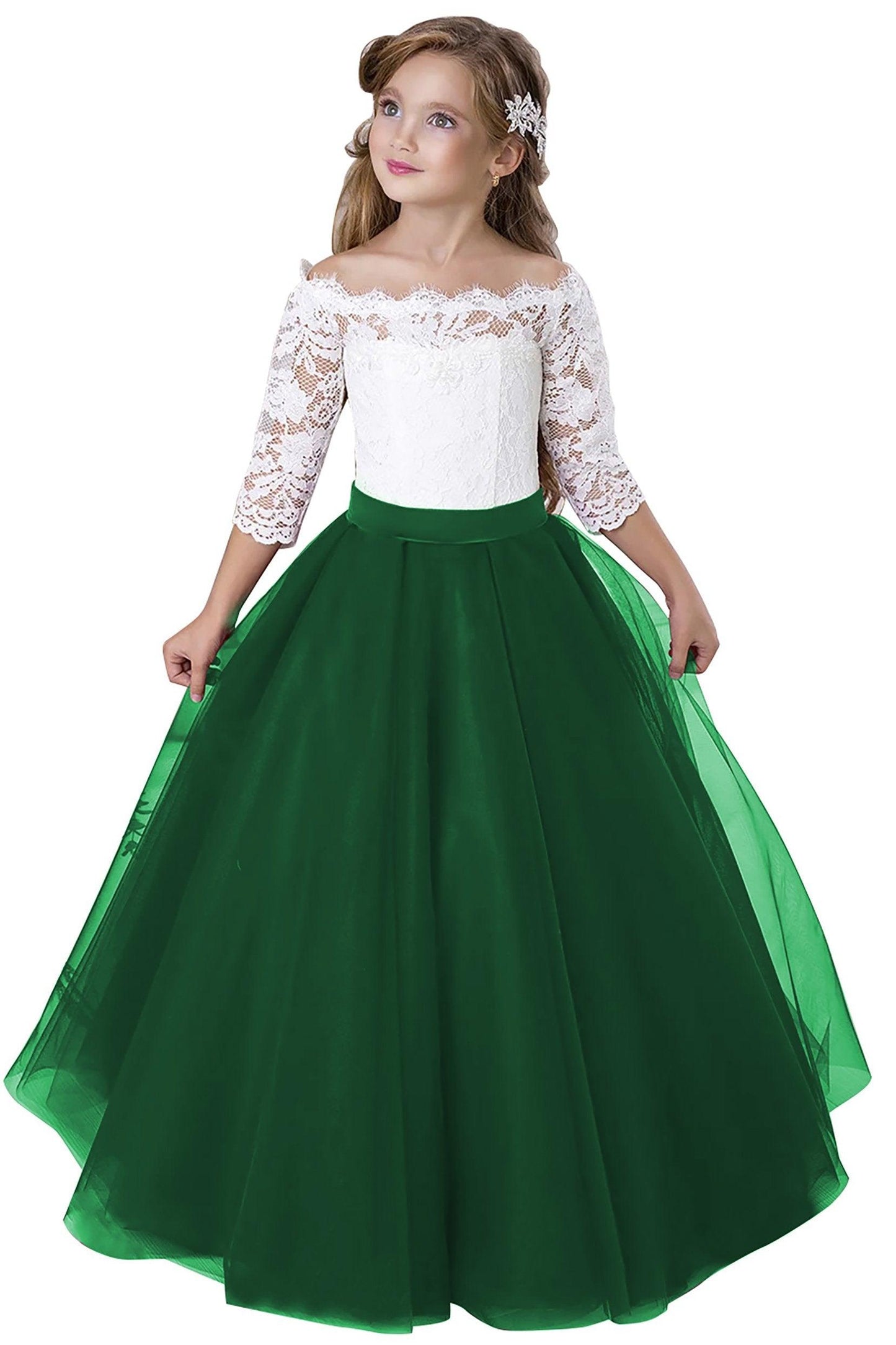 A-Line Floor Length Tulle Lace Flower Girl Dress CF0322