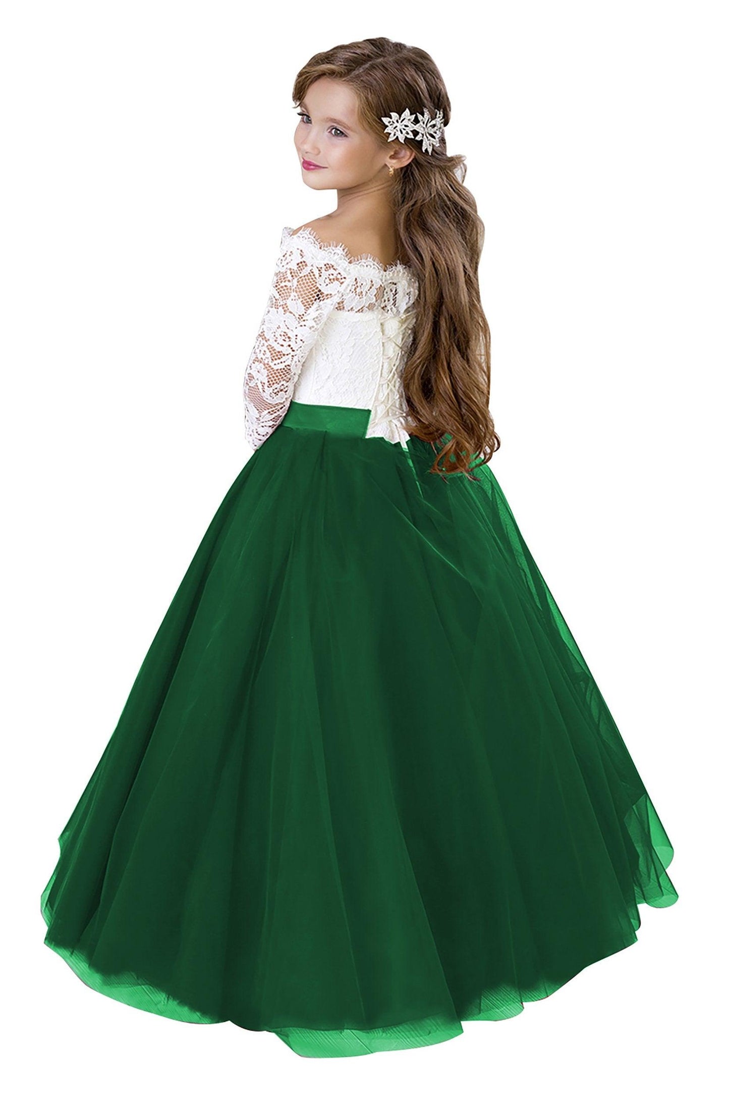 A-Line Floor Length Tulle Lace Flower Girl Dress CF0322