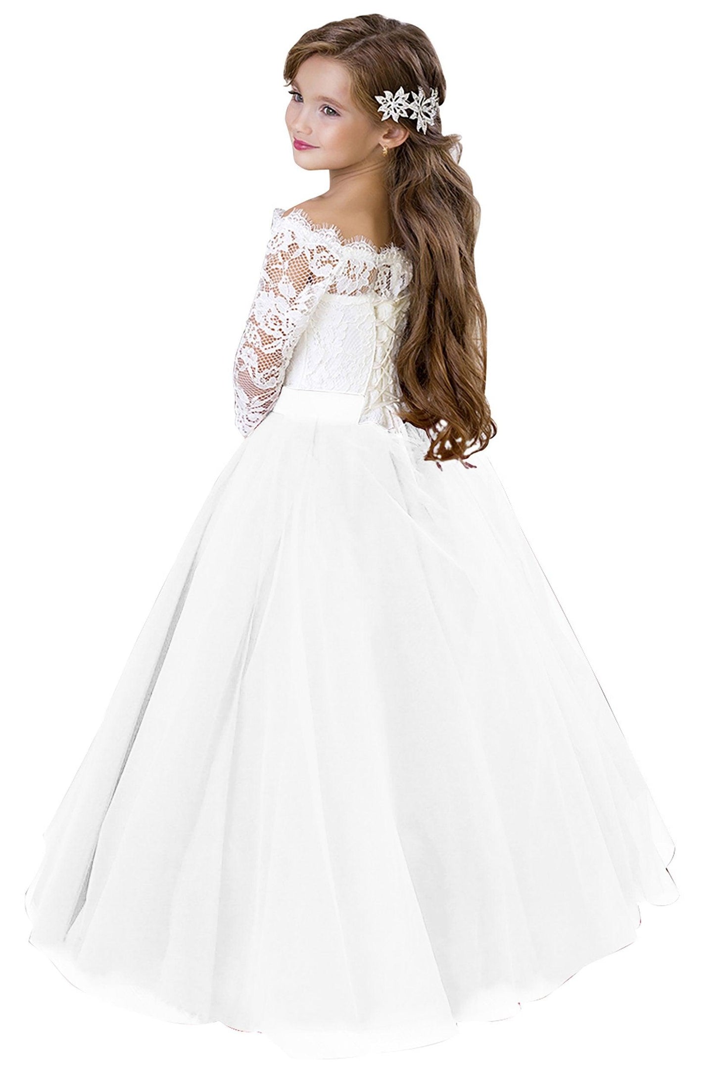 A-Line Floor Length Tulle Lace Flower Girl Dress CF0322