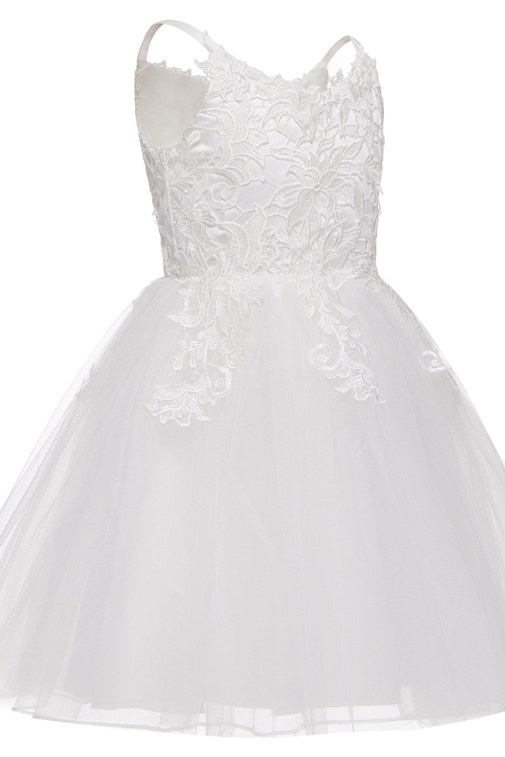 A-Line Knee Length Tulle Lace Flower Girl Dress CF0324 - COCOMELODY