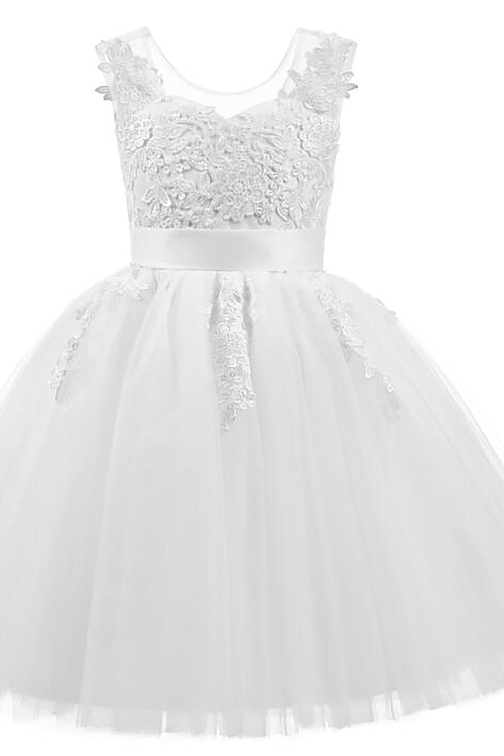 A-Line Knee Length Tulle Lace Flower Girl Dress CF0325 - COCOMELODY