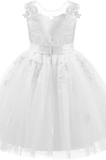 A-Line Knee Length Tulle Lace Flower Girl Dress CF0325 - COCOMELODY