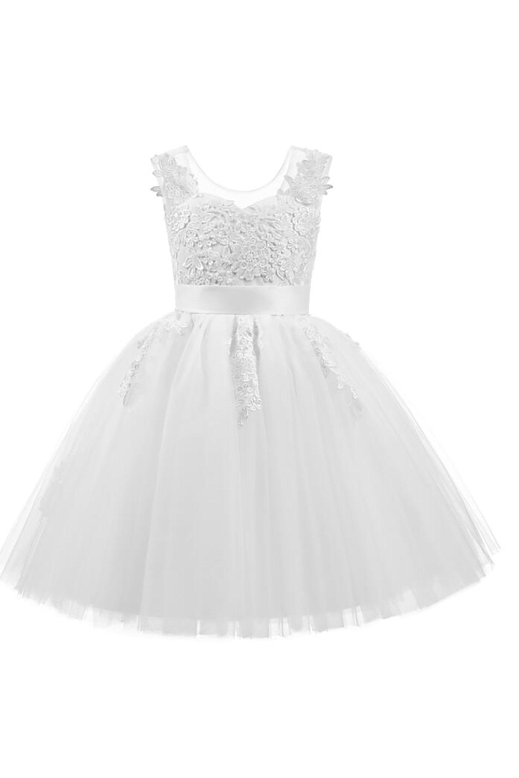 A-Line Knee Length Tulle Lace Flower Girl Dress CF0325 - COCOMELODY