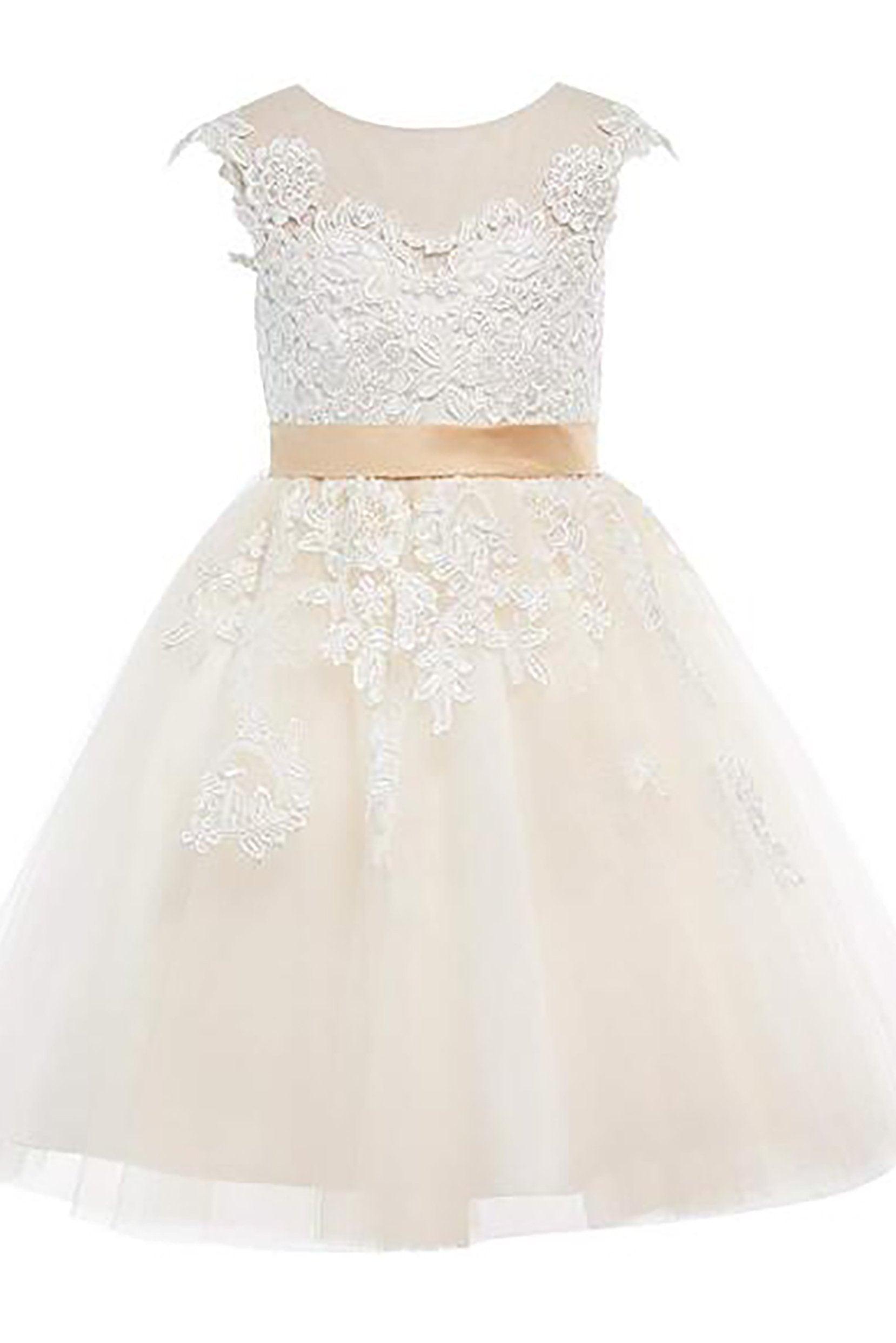 A-Line Knee Length Tulle Lace Flower Girl Dress CF0325 - COCOMELODY