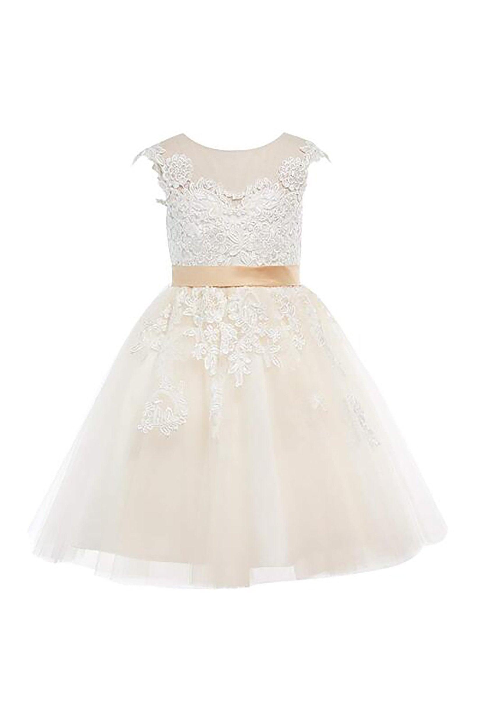 A-Line Knee Length Tulle Lace Flower Girl Dress CF0325 - COCOMELODY