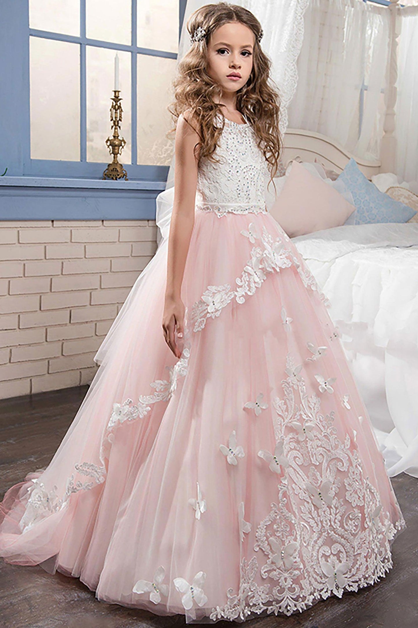 Ball Gown Floor Length Tulle Lace Flower Girl Dress CF0326