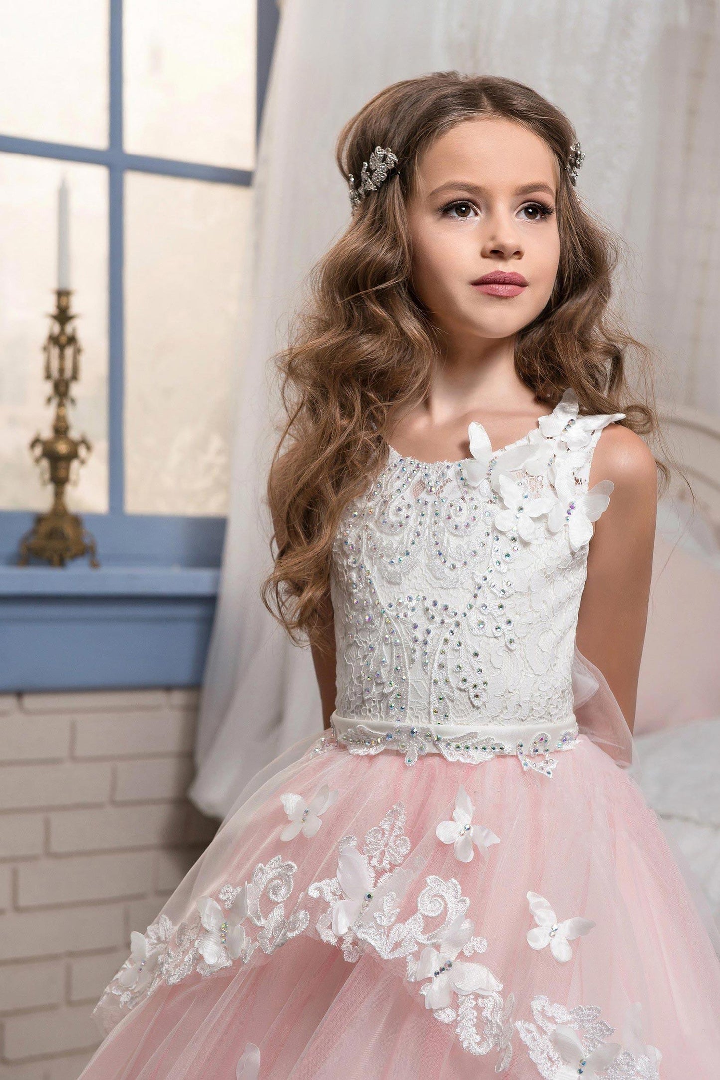 Ball Gown Floor Length Tulle Lace Flower Girl Dress CF0326