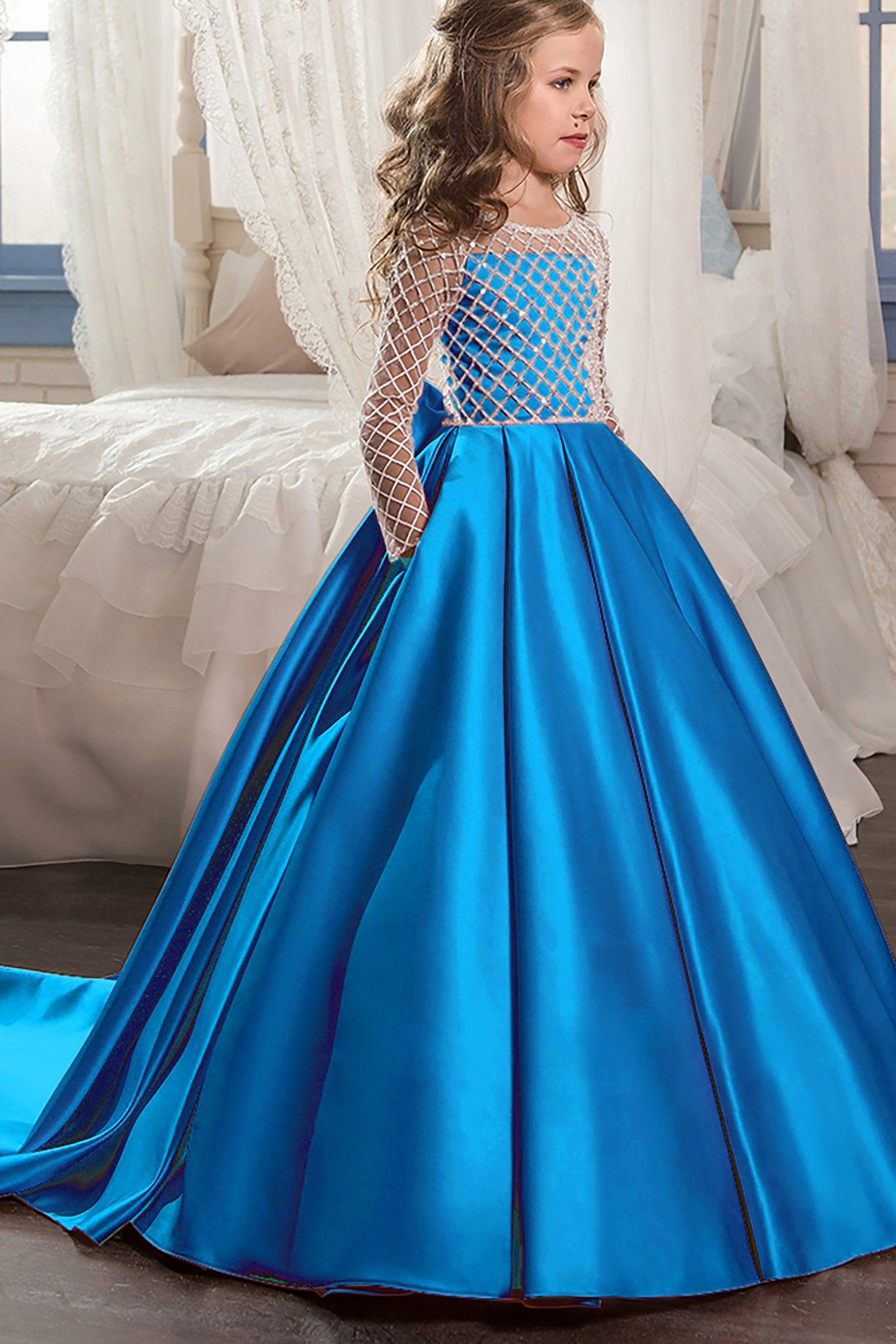 A-Line Floor Length Satin Flower Girl Dress CF0327 - COCOMELODY