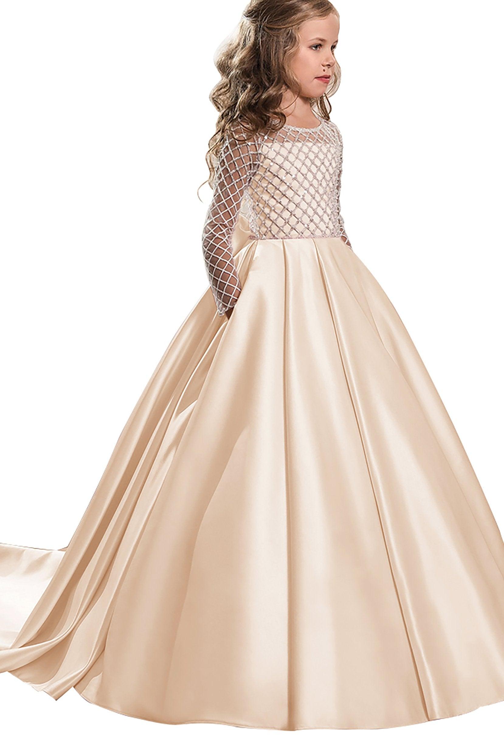 A-Line Floor Length Satin Flower Girl Dress CF0327 - COCOMELODY