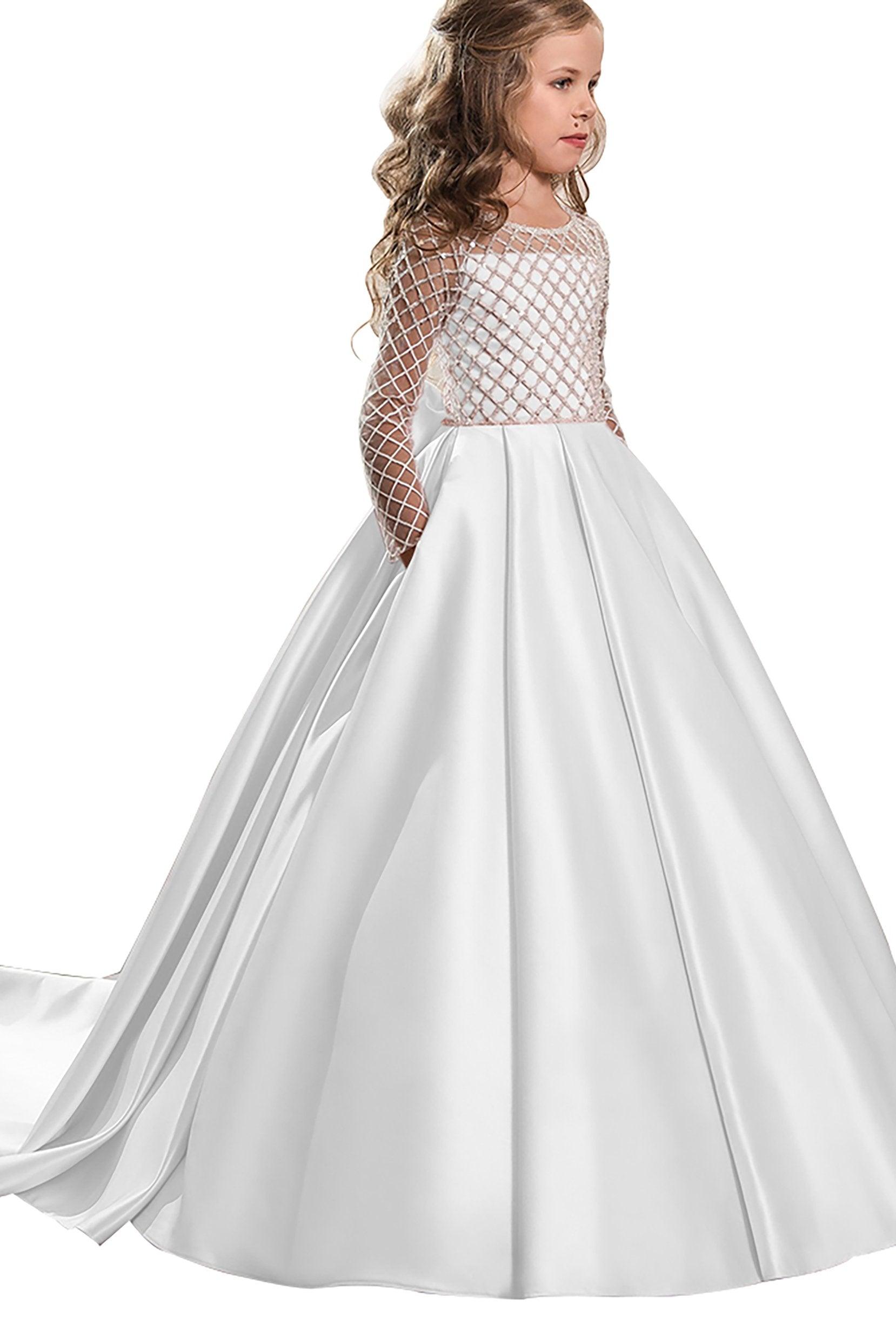 A-Line Floor Length Satin Flower Girl Dress CF0327 - COCOMELODY