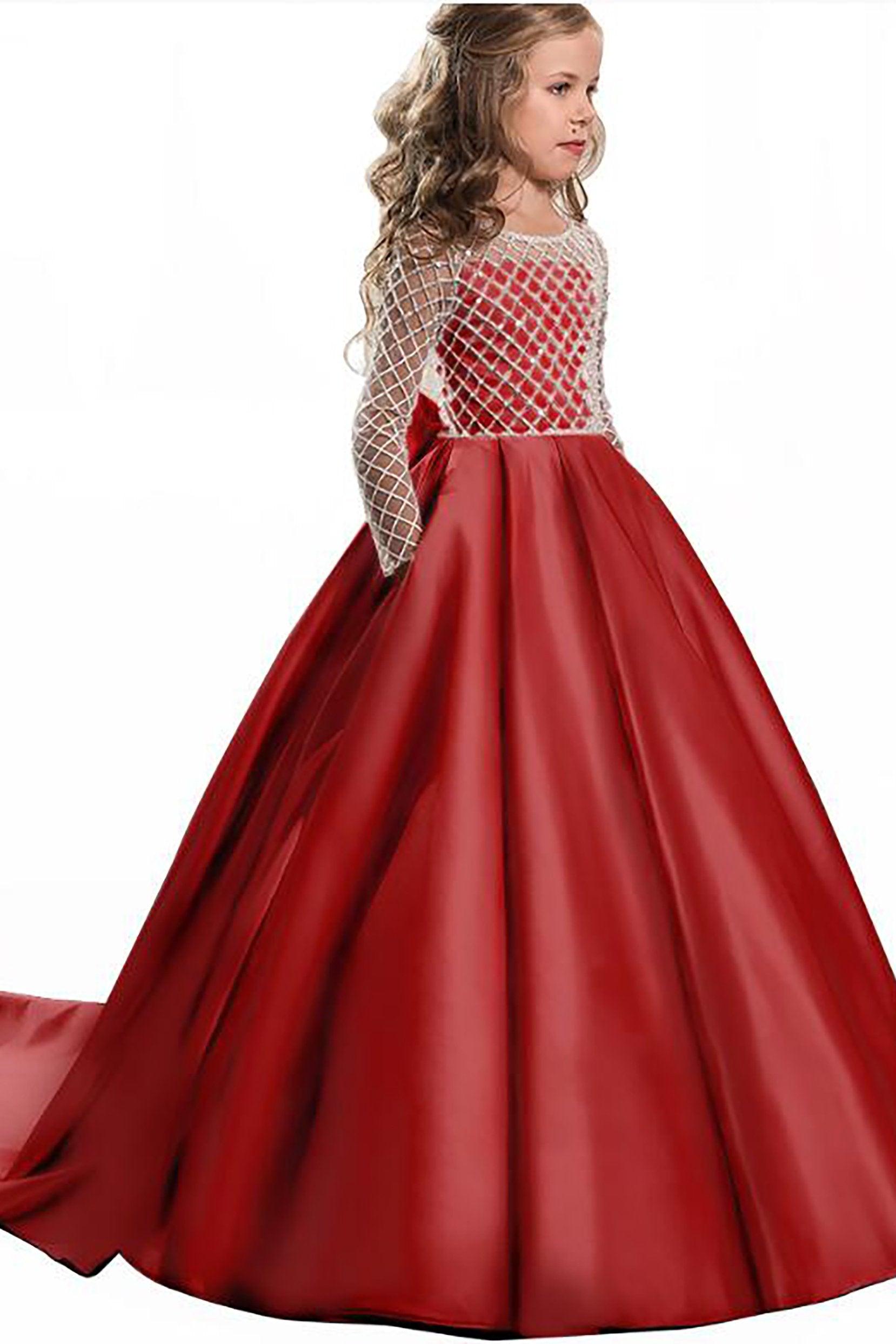 A-Line Floor Length Satin Flower Girl Dress CF0327 - COCOMELODY