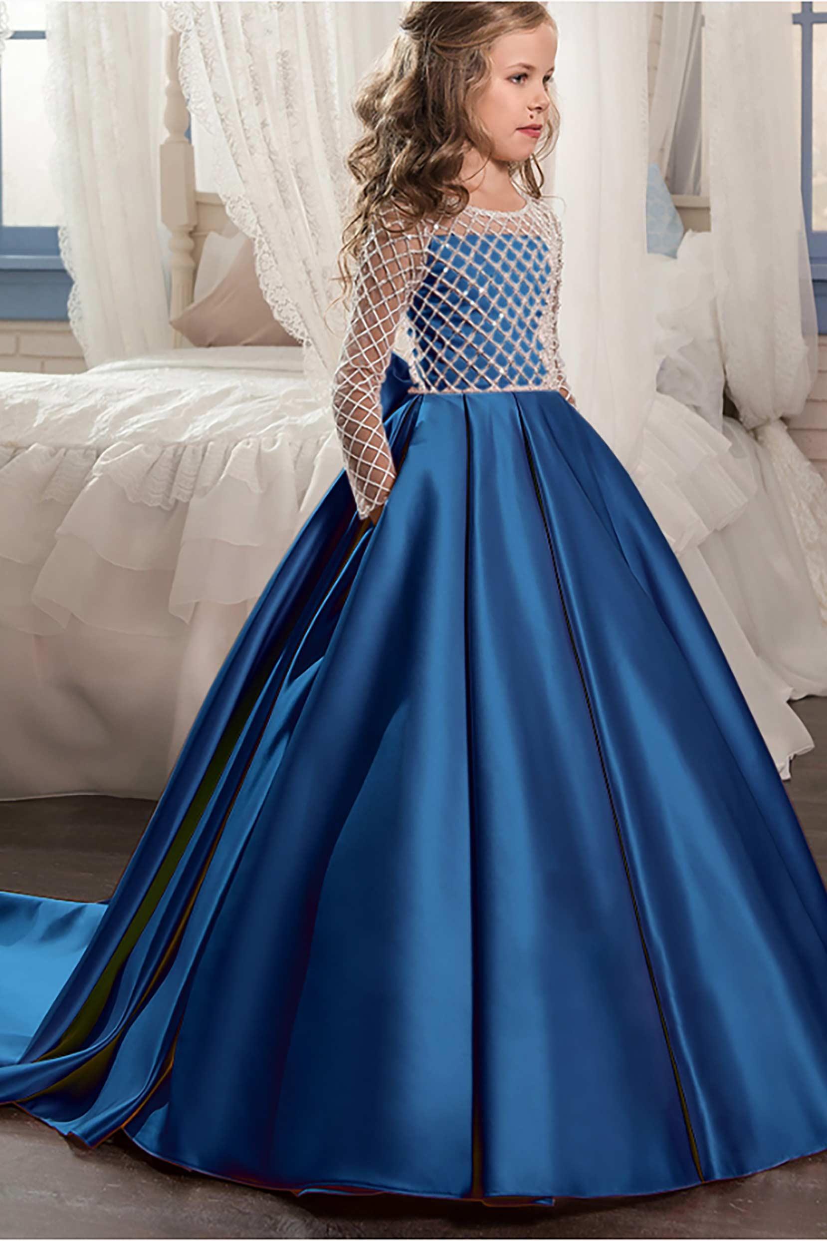A-Line Floor Length Satin Flower Girl Dress CF0327 - COCOMELODY