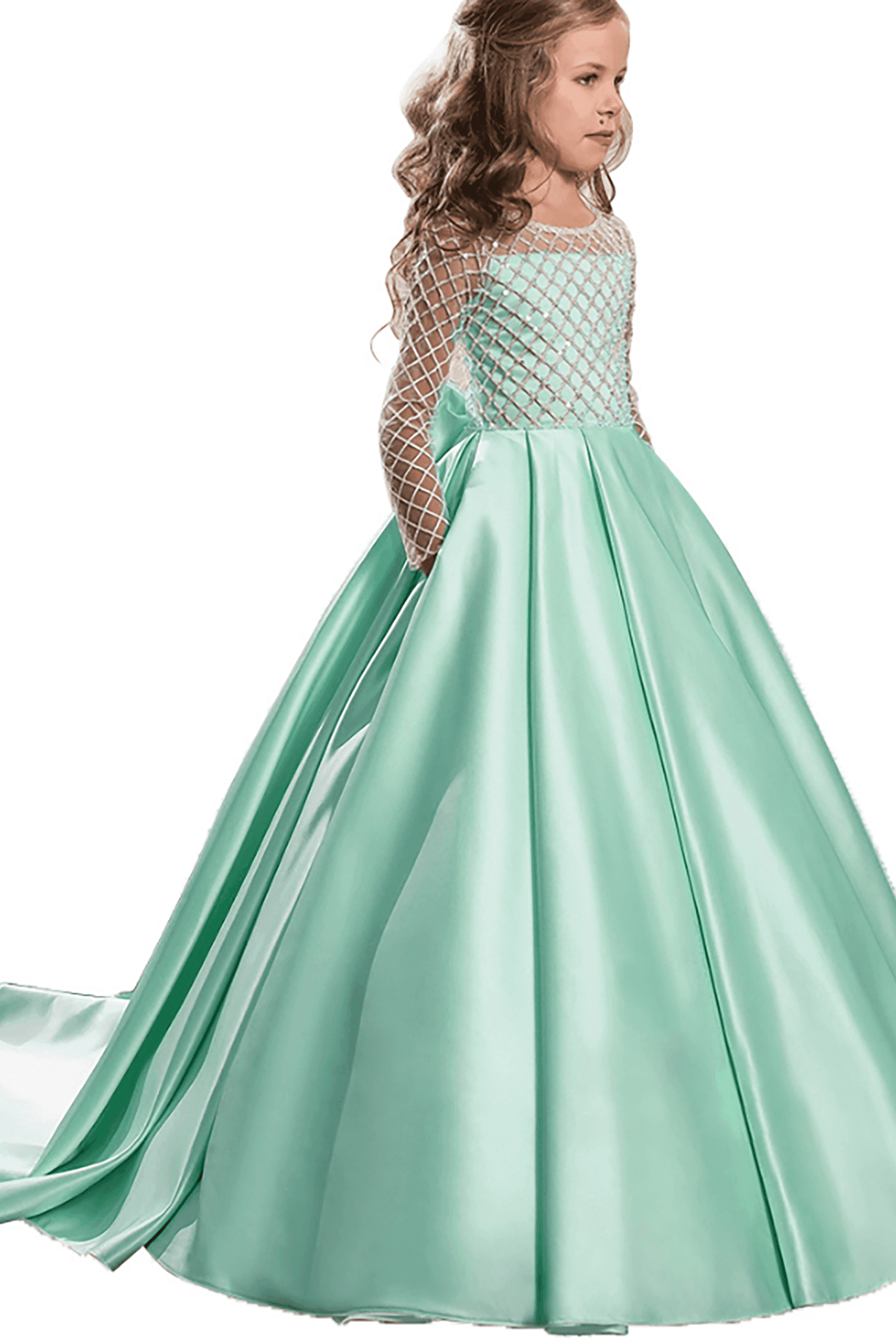 A-Line Floor Length Satin Flower Girl Dress COCOMELODY CF0327, 7 Days / Ice Blue / 2 A-Line Floor Length Satin Flower Girl Dress COCOMELODY CF0327, 7 Days / Ice Blue / 2