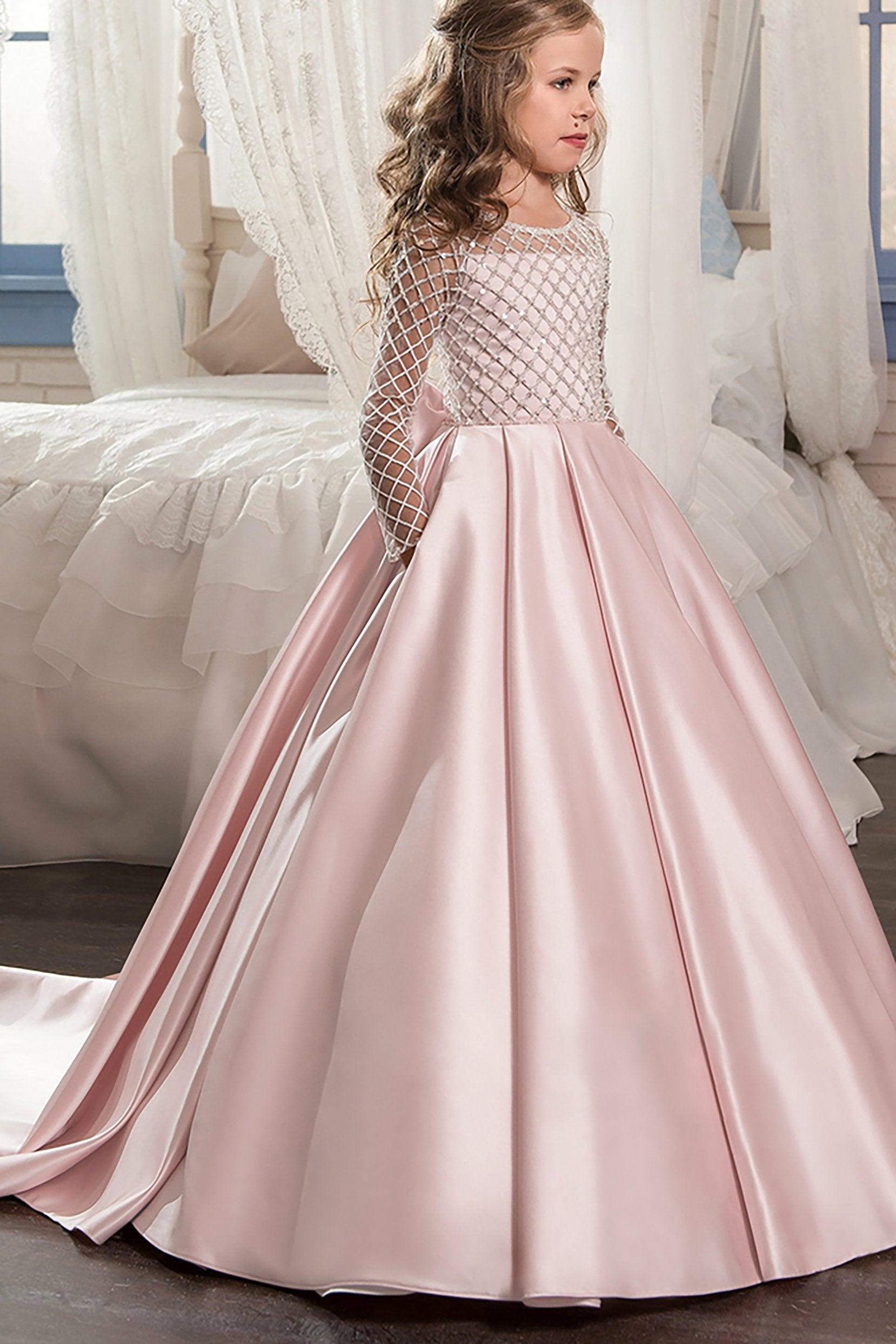A-Line Floor Length Satin Flower Girl Dress CF0327 - COCOMELODY