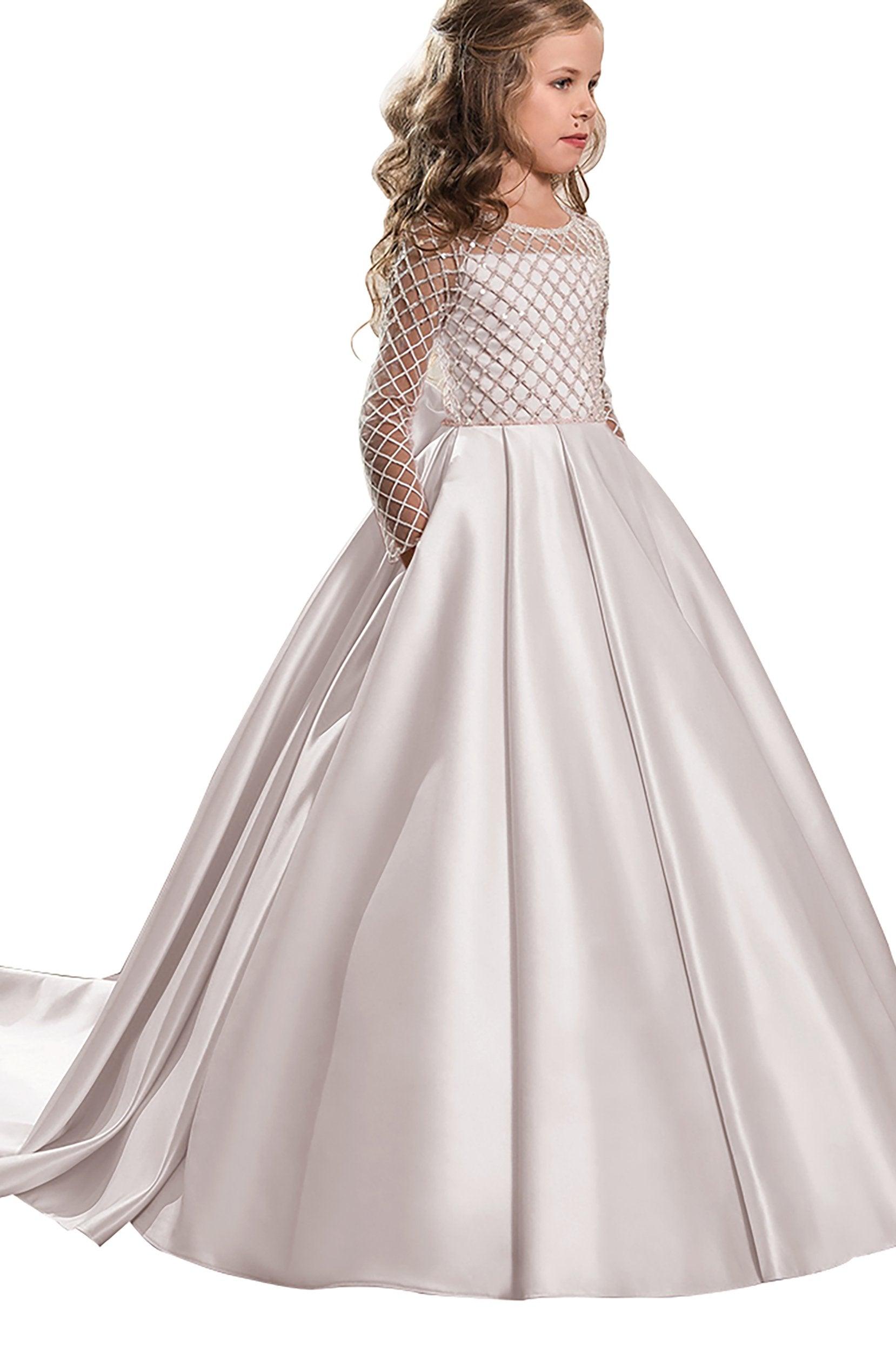 A-Line Floor Length Satin Flower Girl Dress CF0327 - COCOMELODY
