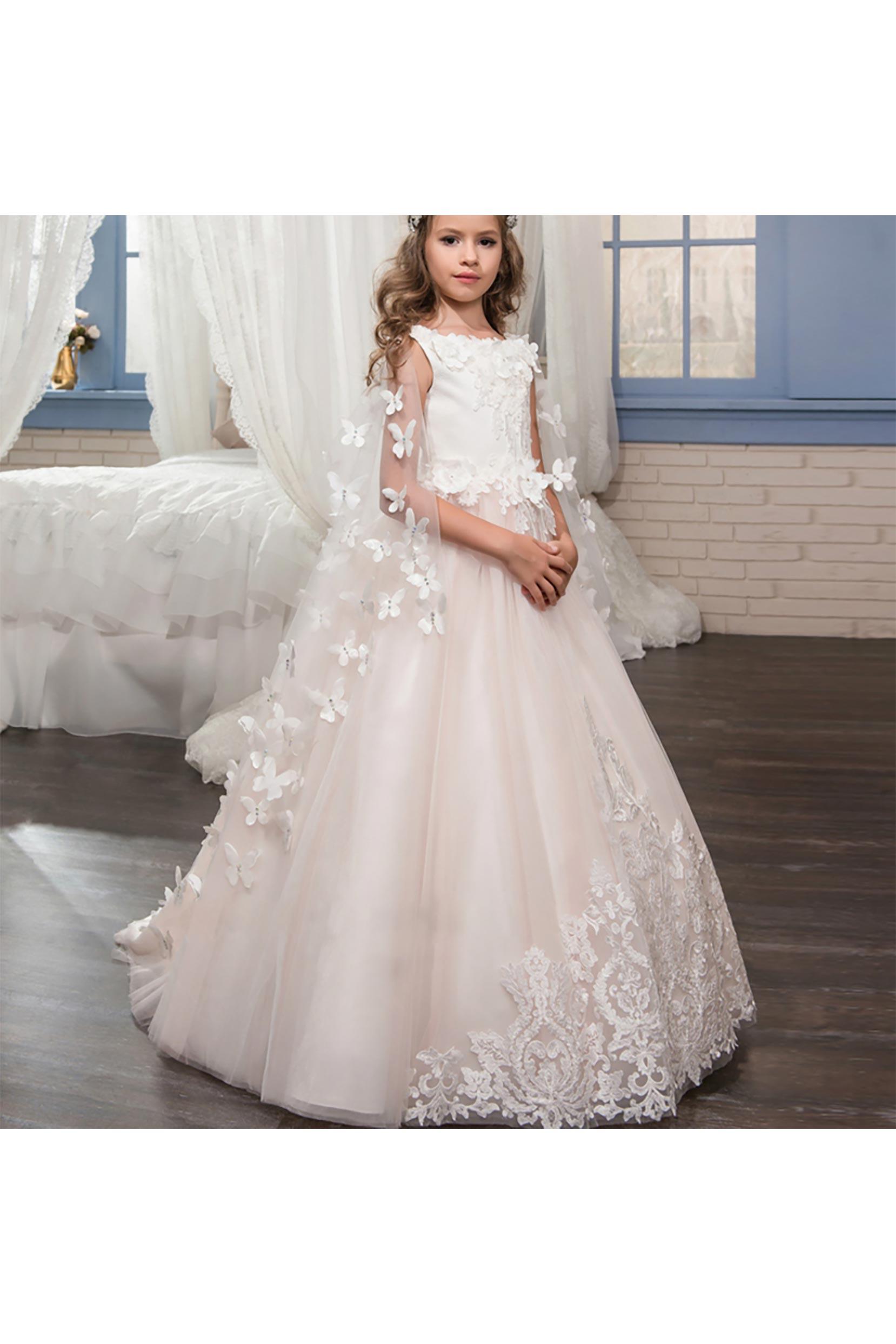A-Line Floor Length Tulle Lace Flower Girl Dress CF0329 - COCOMELODY