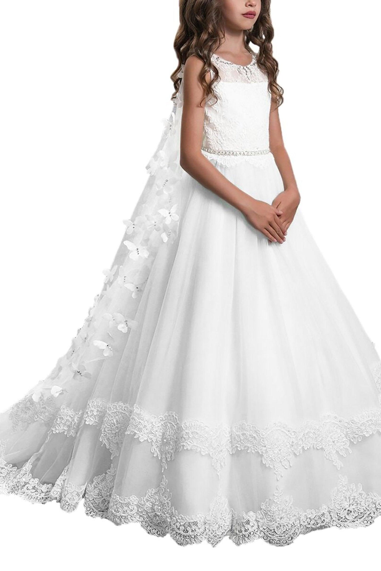 A-Line Floor Length Tulle Lace Flower Girl Dress CF0330