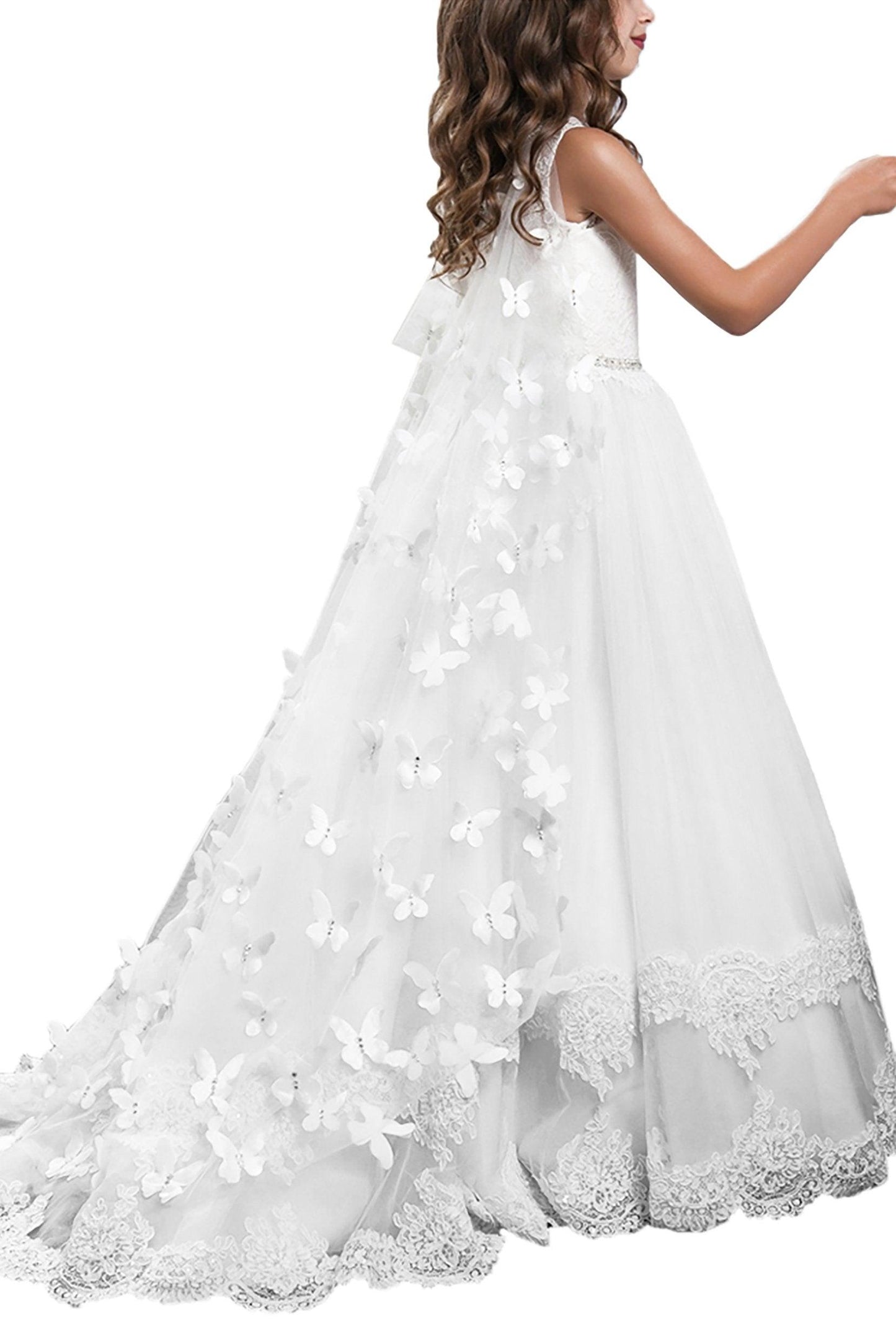 A-Line Floor Length Tulle Lace Flower Girl Dress CF0330