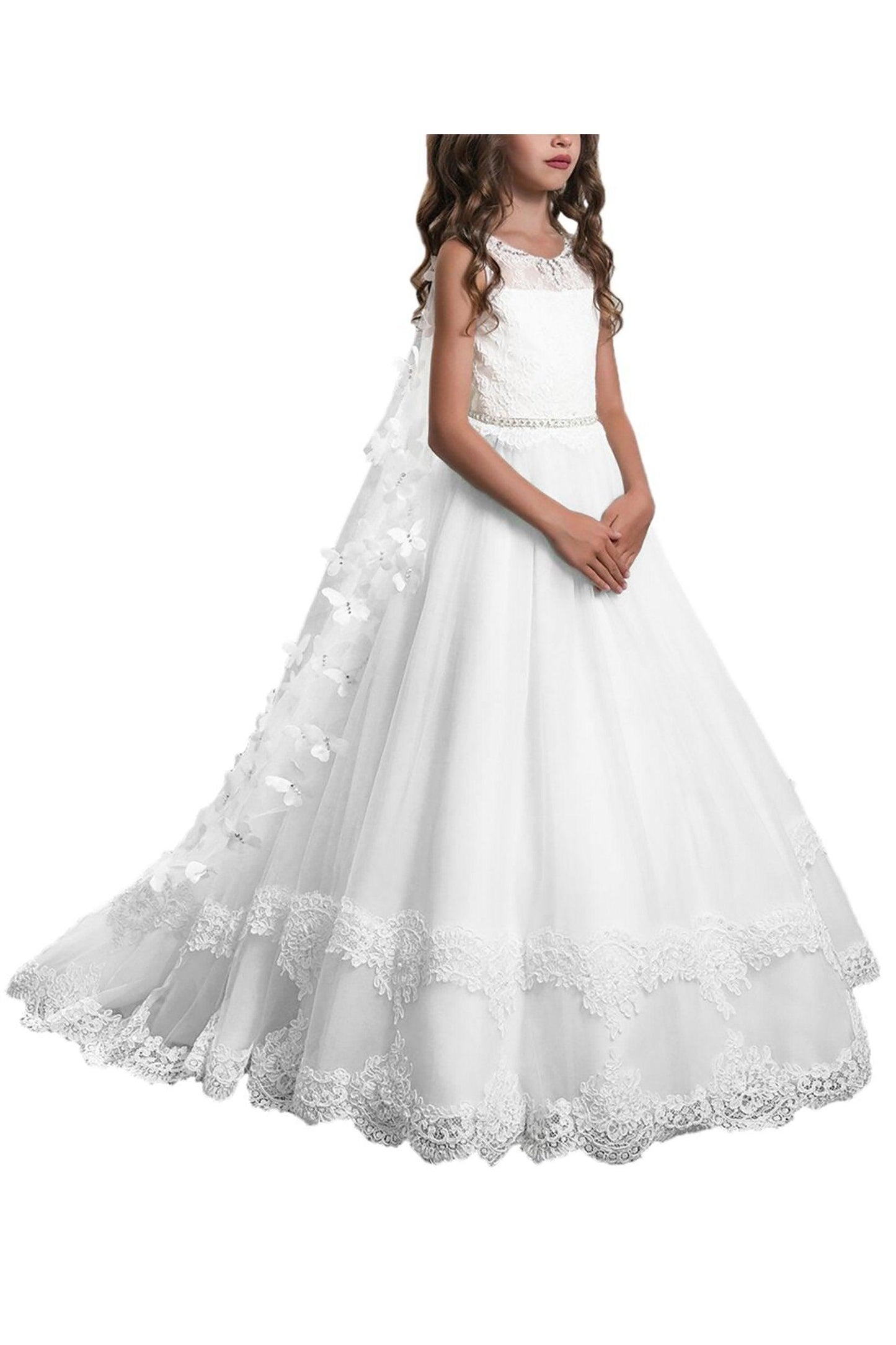 A-Line Floor Length Tulle Lace Flower Girl Dress CF0330