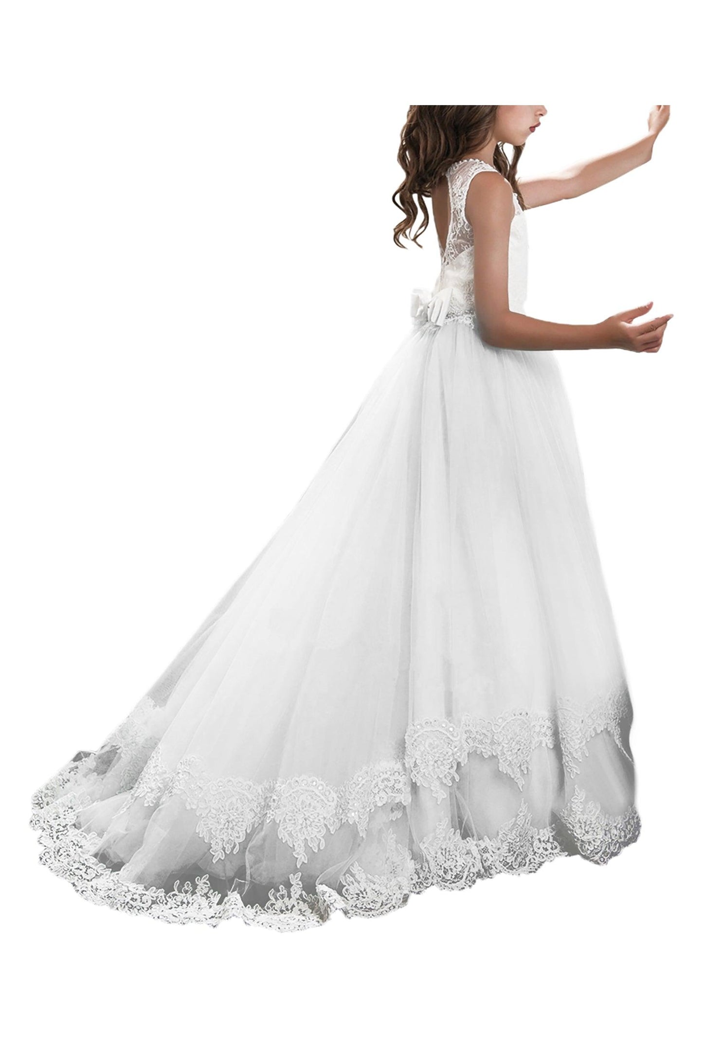 A-Line Floor Length Tulle Lace Flower Girl Dress CF0330