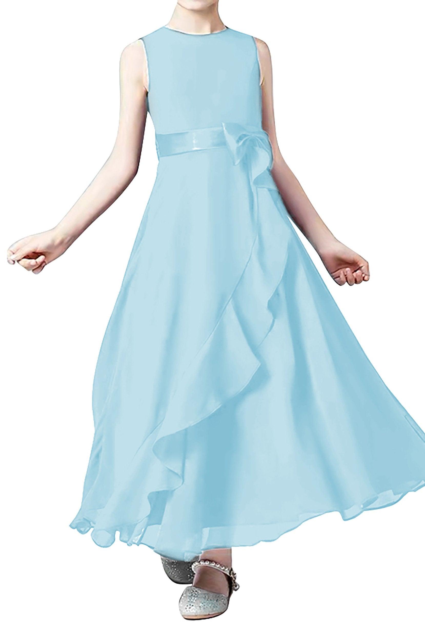 A-Line Tea Length Chiffon Flower Girl Dress CF0332 - COCOMELODY