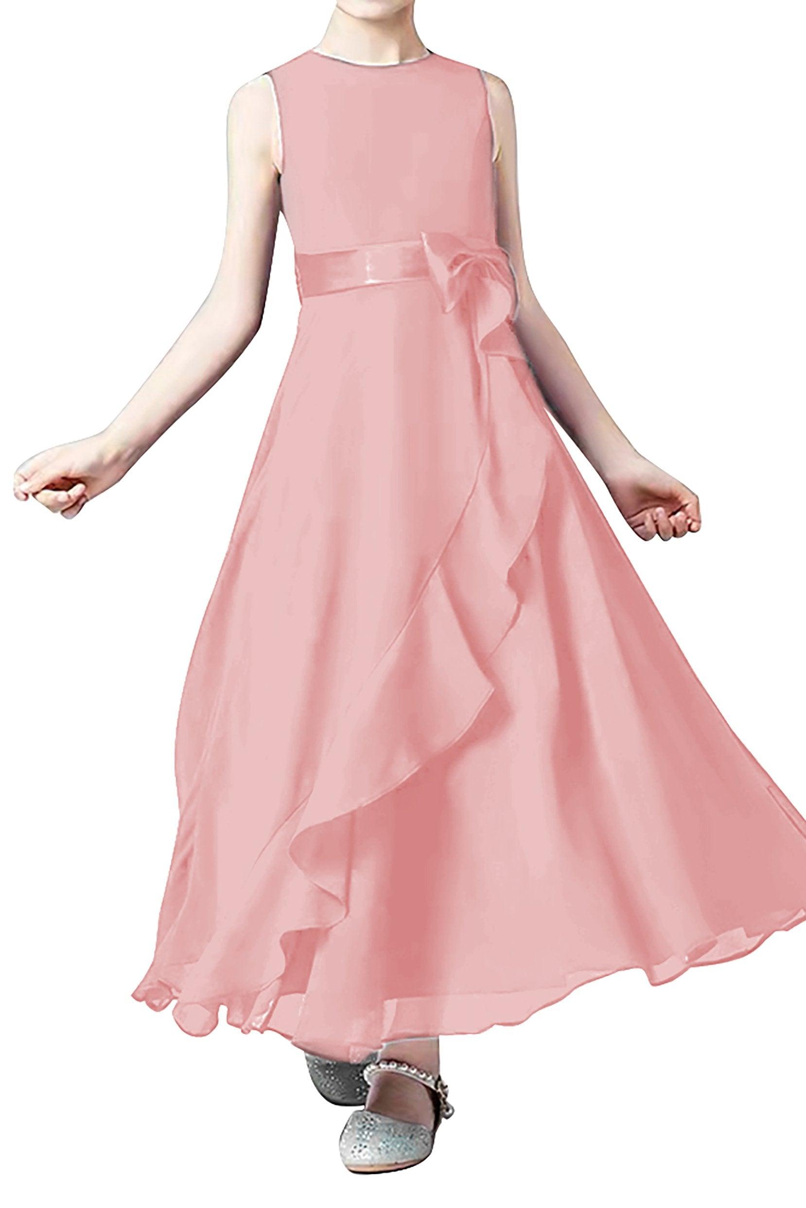 A-Line Tea Length Chiffon Flower Girl Dress CF0332 - COCOMELODY