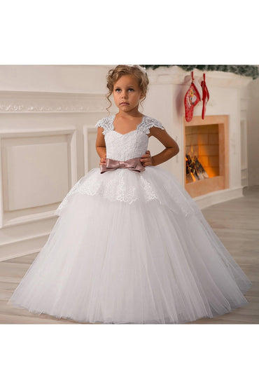 A-Line Floor Length Tulle Lace Flower Girl Dress CF0335