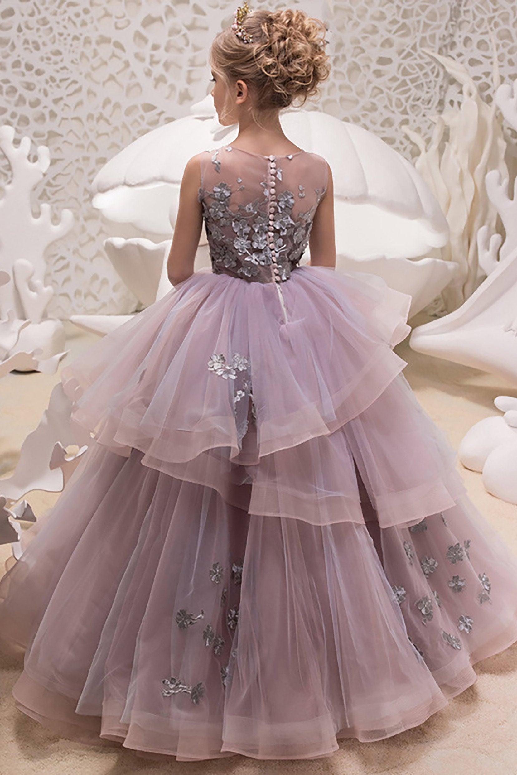Ball Gown Floor Length Tulle Lace Flower Girl Dress CF0336 - COCOMELODY