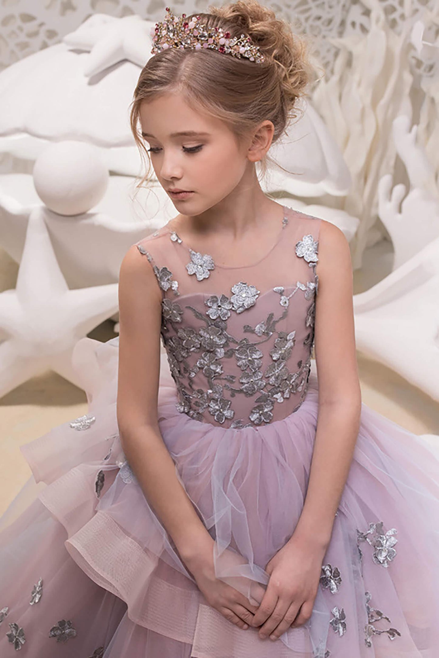 Ball Gown Floor Length Tulle Lace Flower Girl Dress CF0336