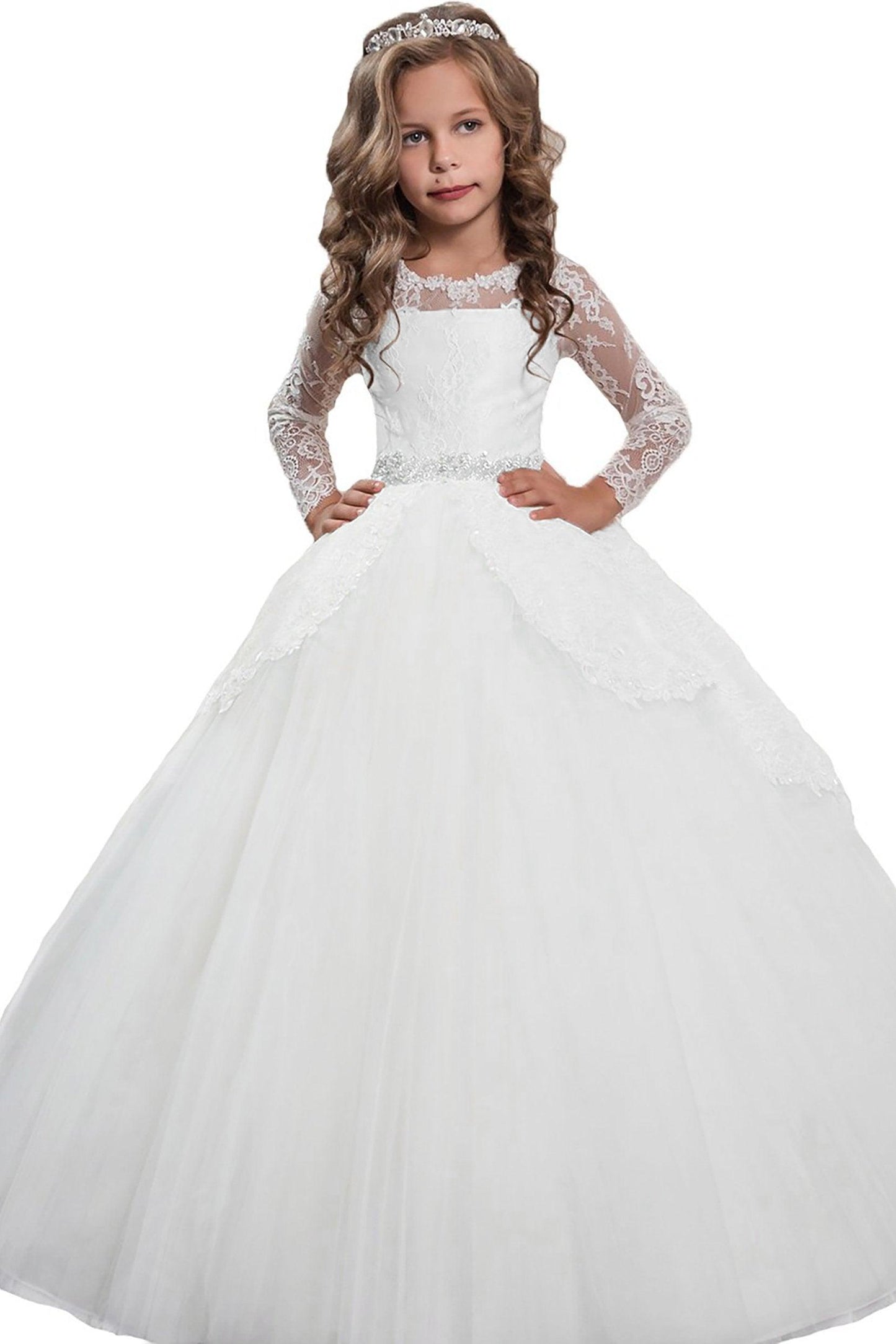 Ball Gown Floor Length Tulle Lace Flower Girl Dress CF0337