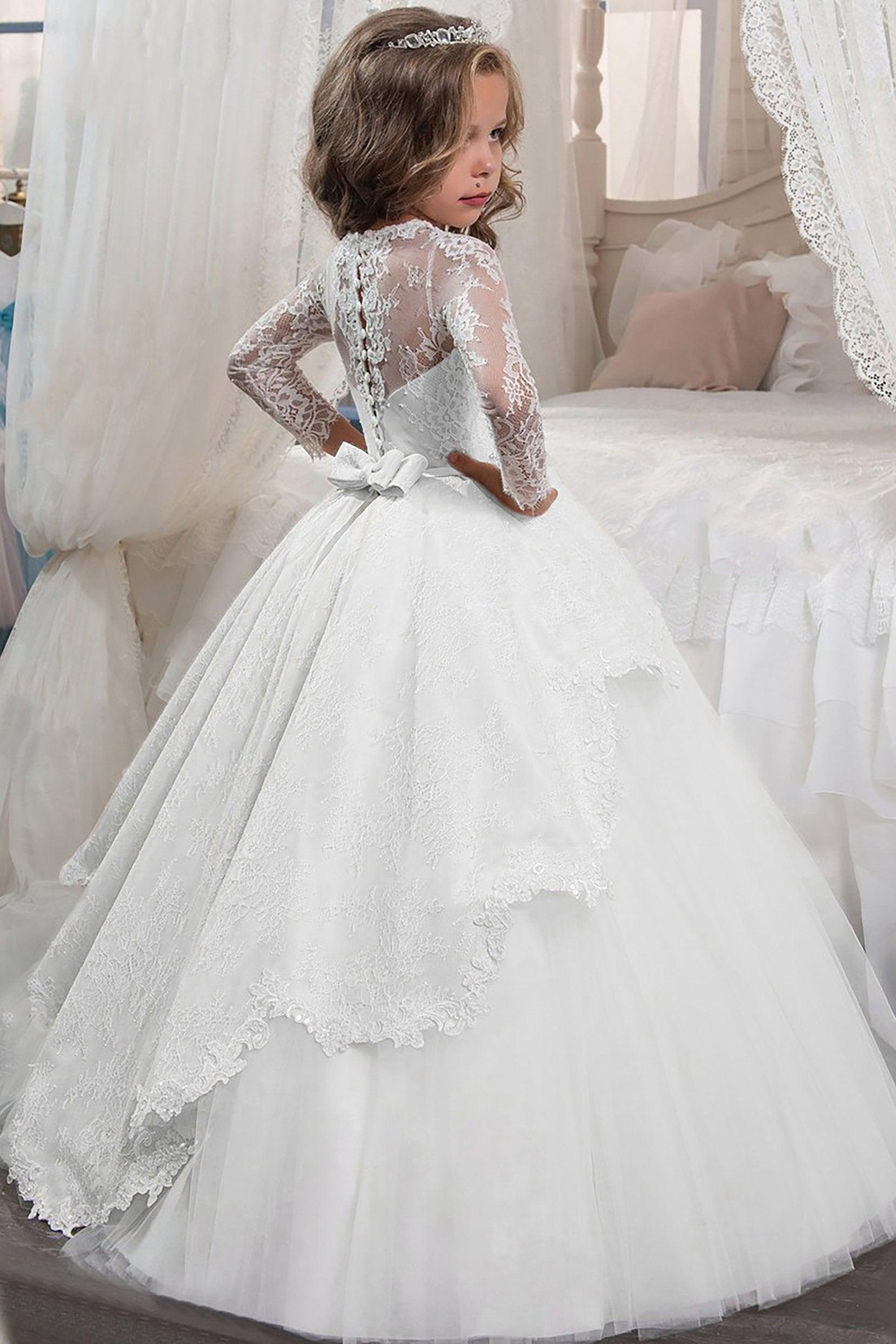 Ball Gown Floor Length Tulle Lace Flower Girl Dress CF0337 - COCOMELODY