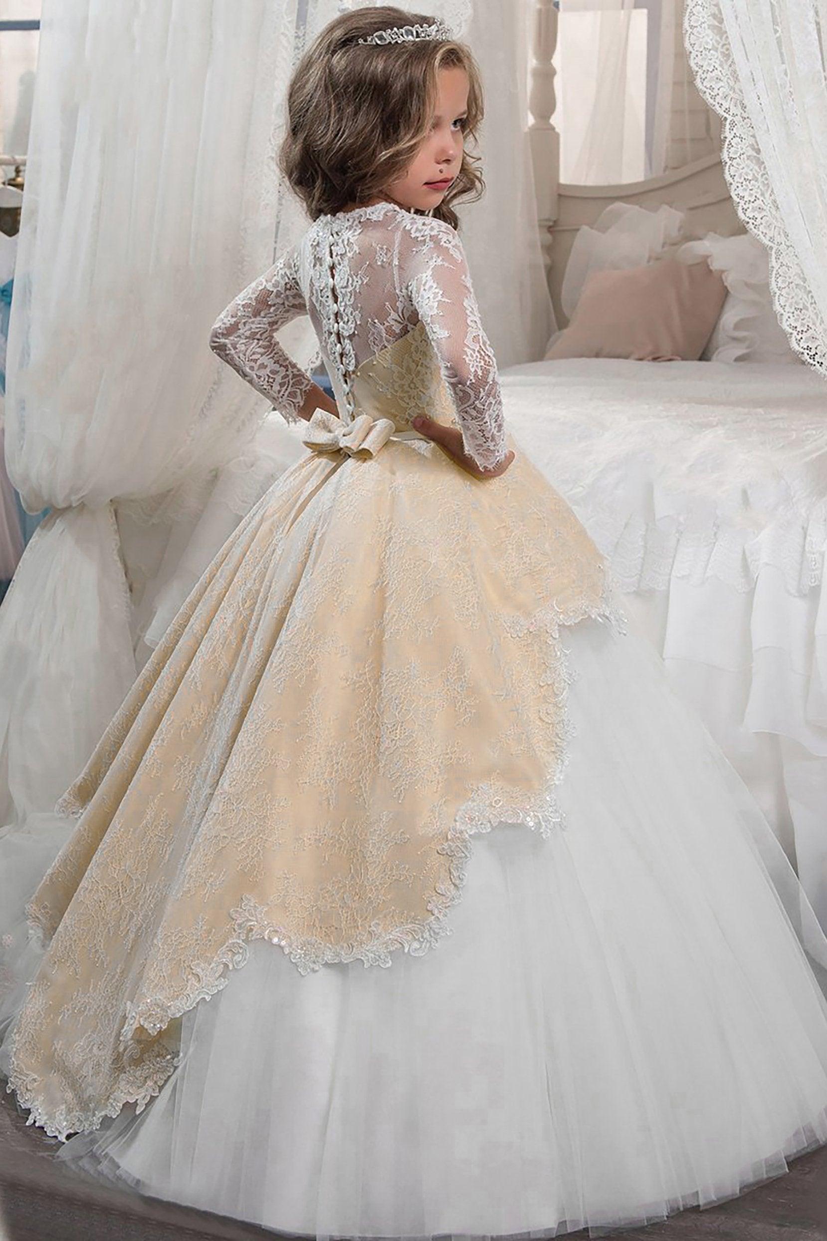 Ball Gown Floor Length Tulle Lace Flower Girl Dress CF0337 - COCOMELODY