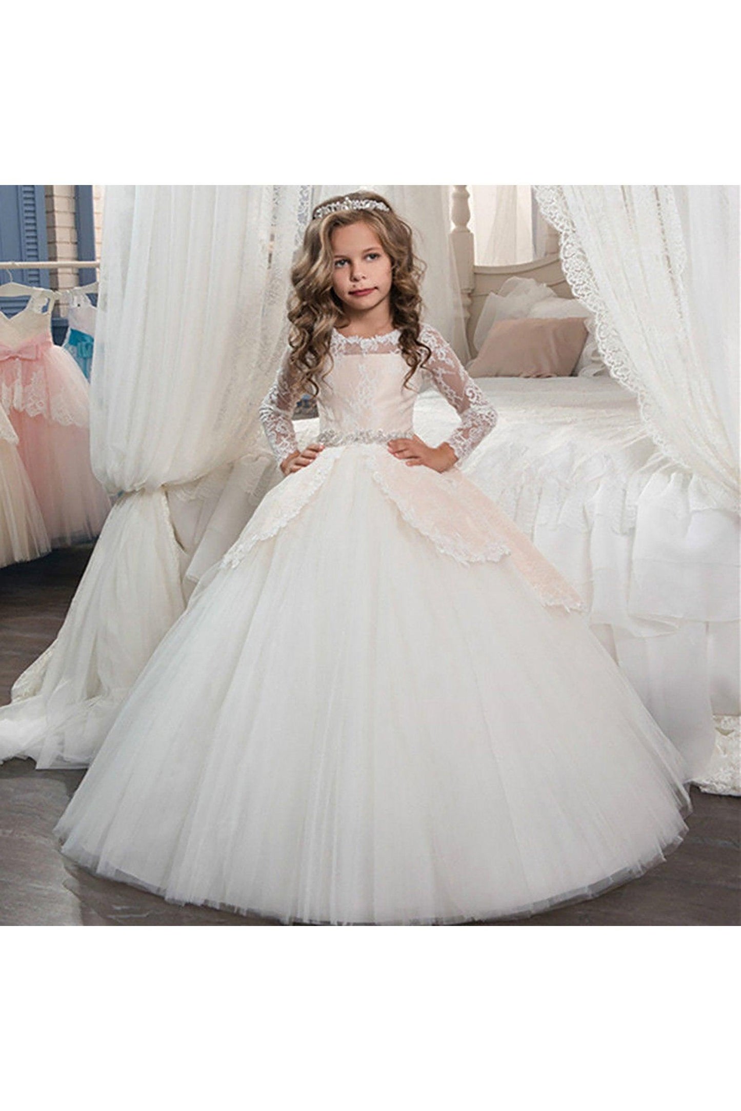 Ball Gown Floor Length Tulle Lace Flower Girl Dress CF0337