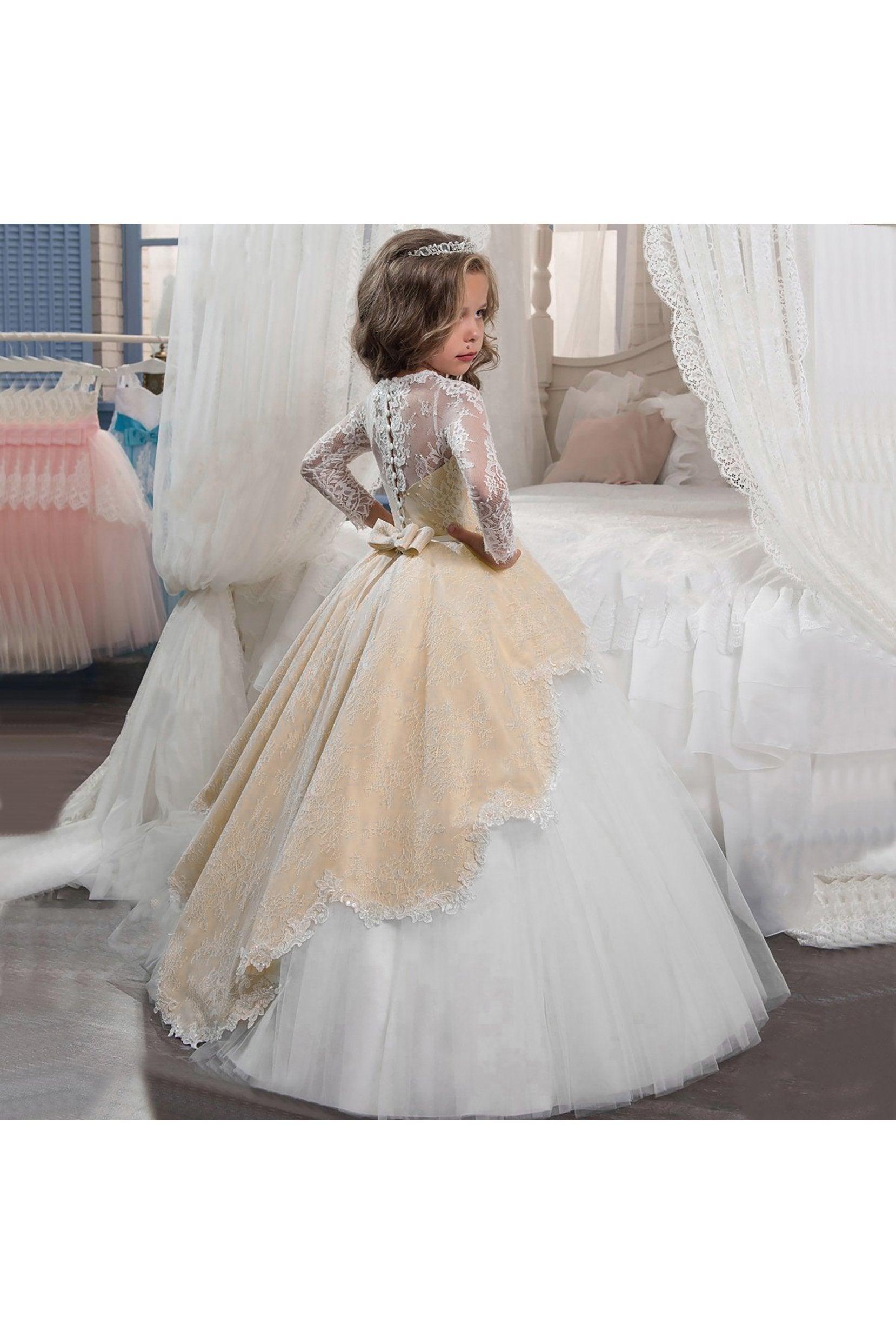 Ball Gown Floor Length Tulle Lace Flower Girl Dress CF0337 - COCOMELODY