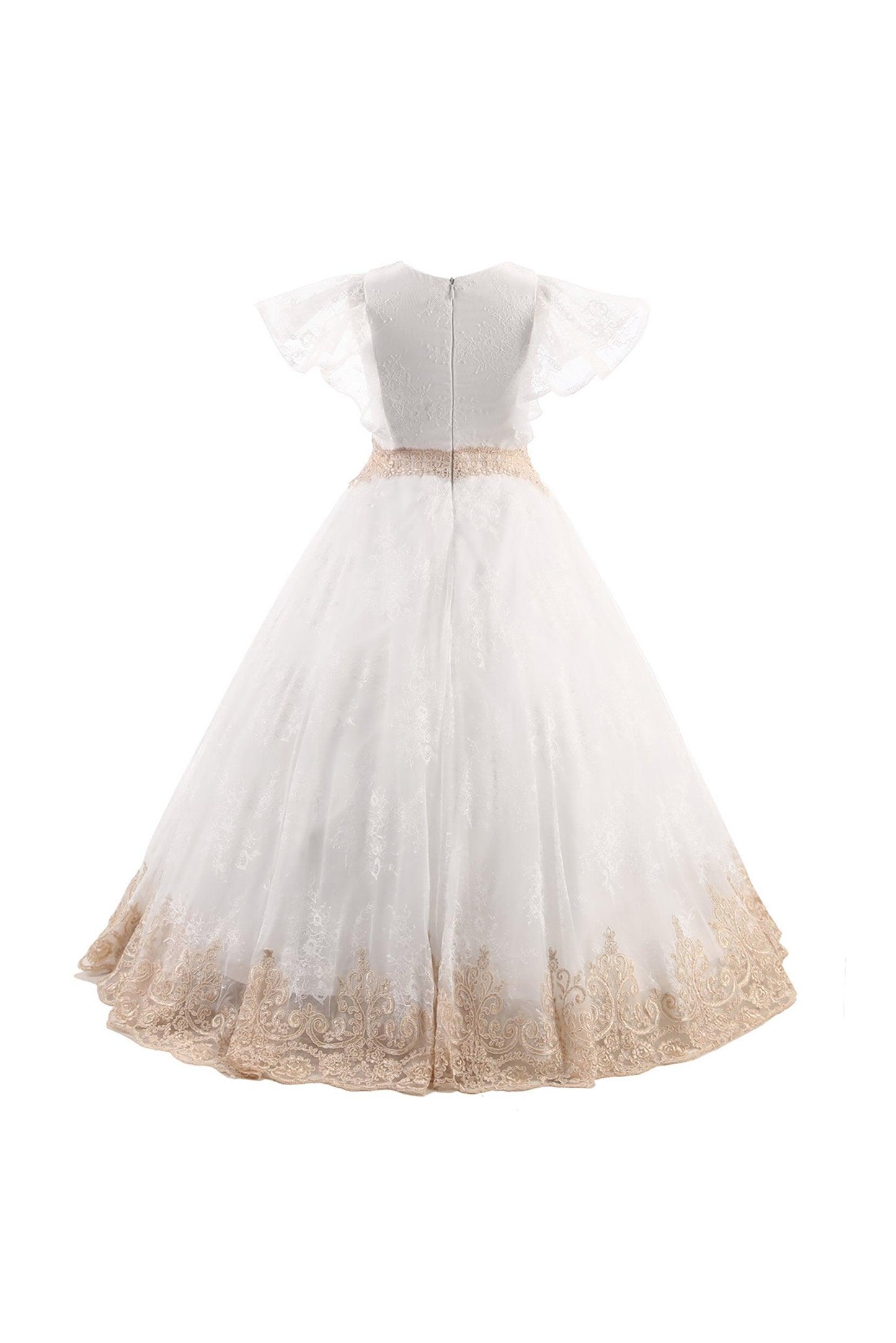 A-Line Floor Length Satin Lace  Flower Girl Dress CF0338