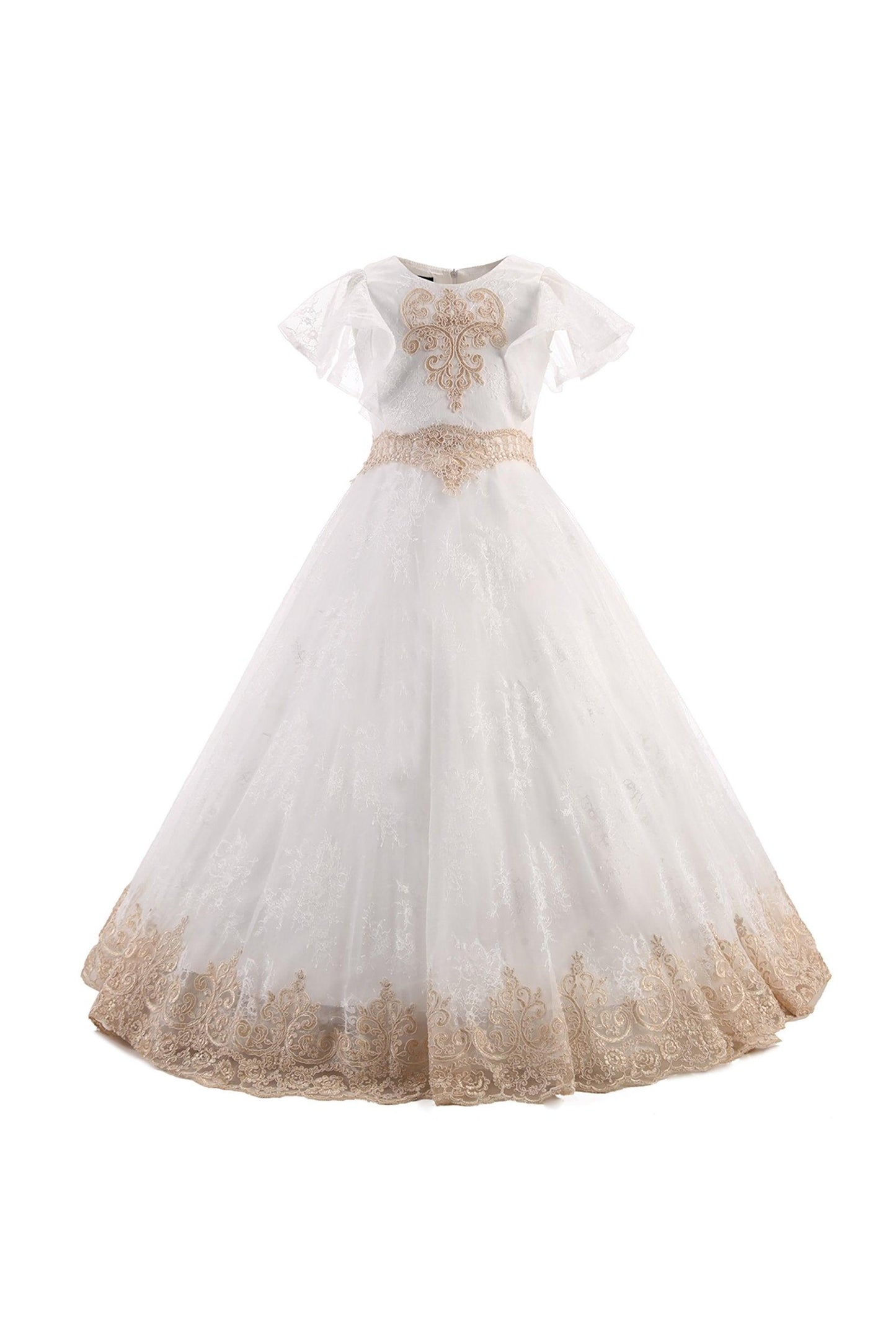 A-Line Floor Length Satin Lace  Flower Girl Dress CF0338