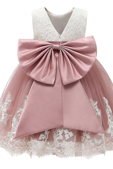 A-Line Knee Length Satin Lace Flower Girl Dress CF0340 - COCOMELODY