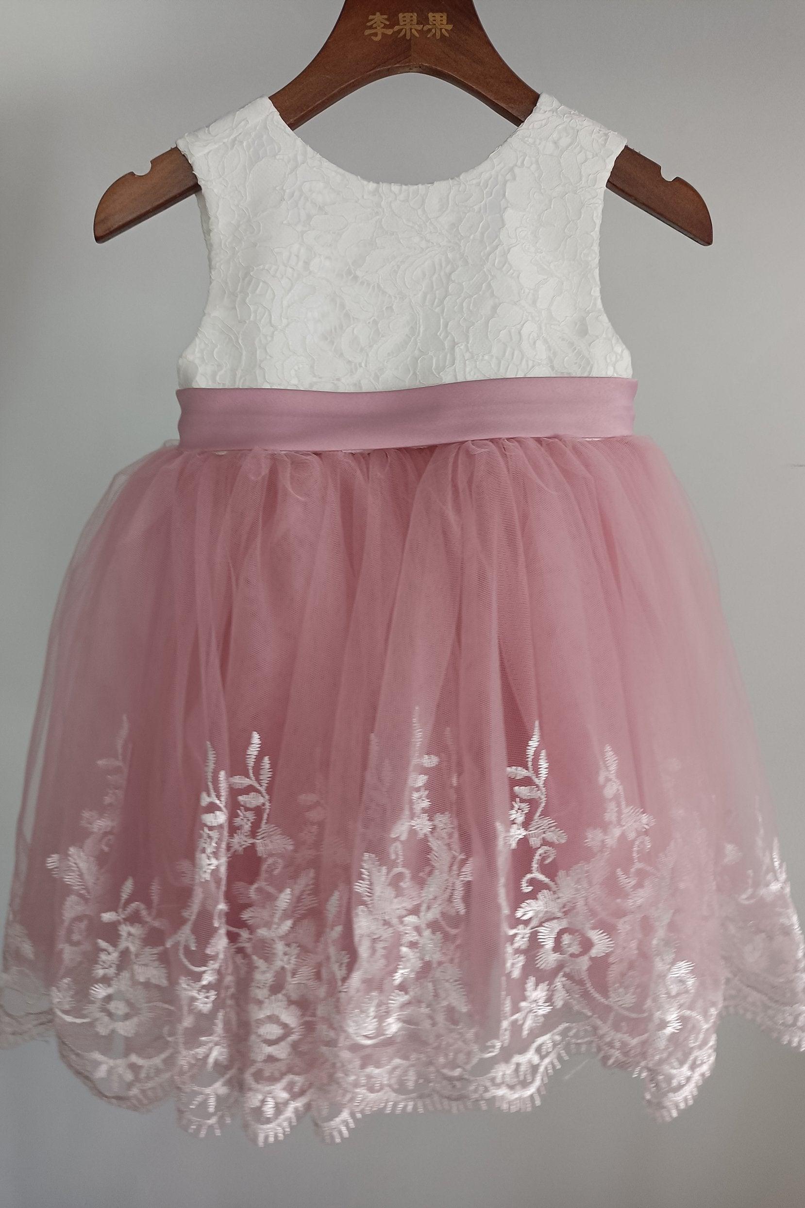 A-Line Knee Length Satin Lace Flower Girl Dress CF0340 - COCOMELODY
