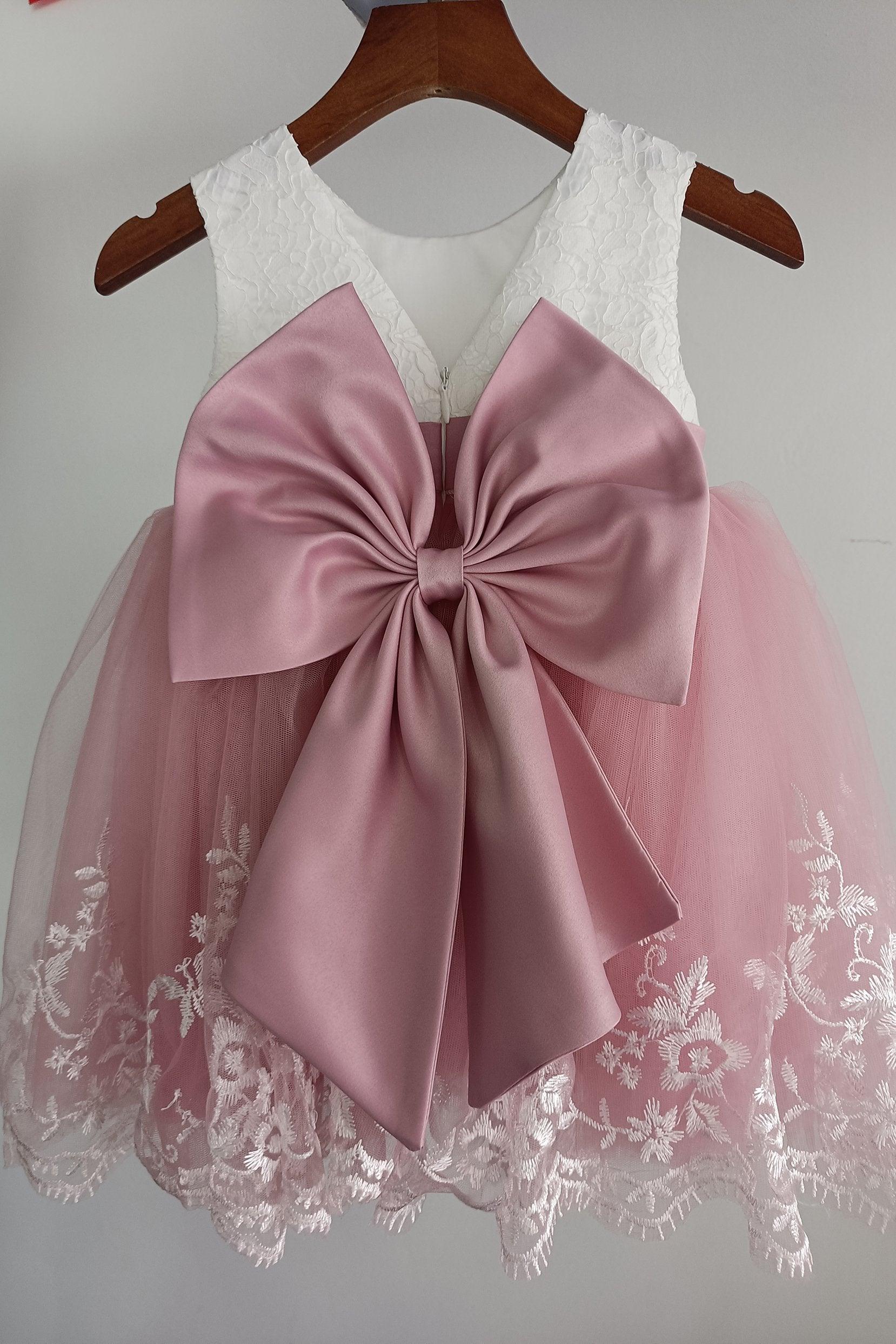 A-Line Knee Length Satin Lace Flower Girl Dress CF0340 - COCOMELODY