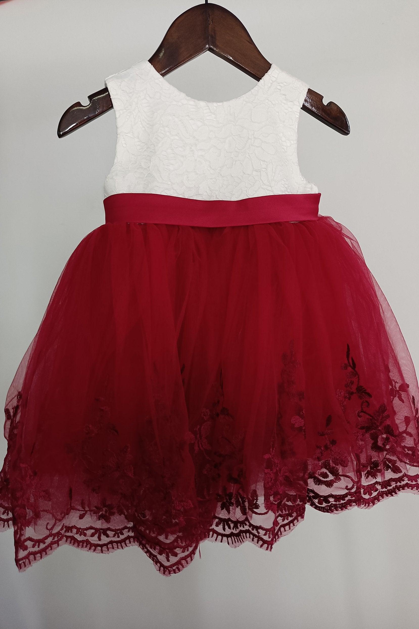 A-Line Knee Length Satin Lace Flower Girl Dress CF0340 - COCOMELODY