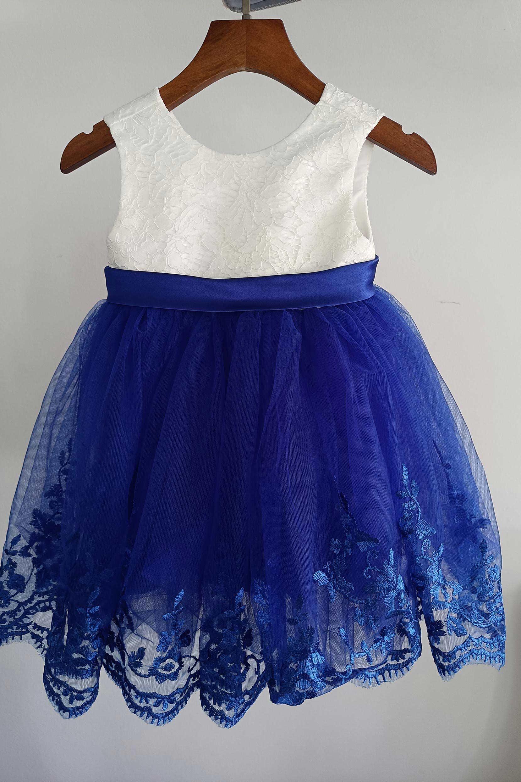 A-Line Knee Length Satin Lace Flower Girl Dress CF0340 - COCOMELODY