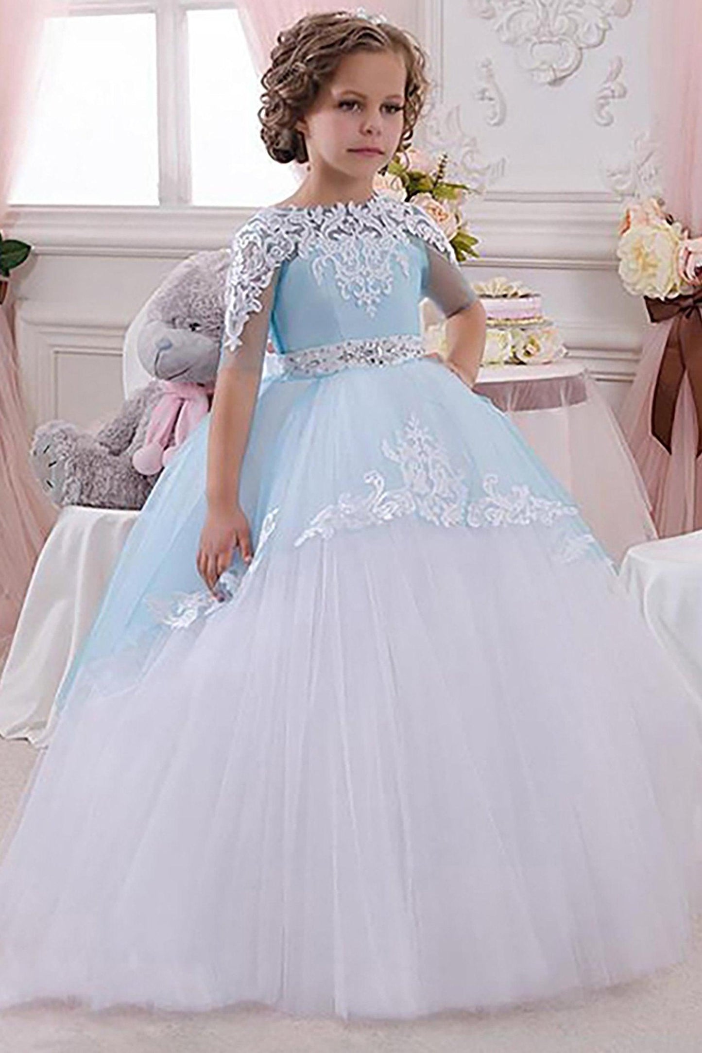 A-Line Floor Length Tulle Lace Flower Girl Dress CF0343