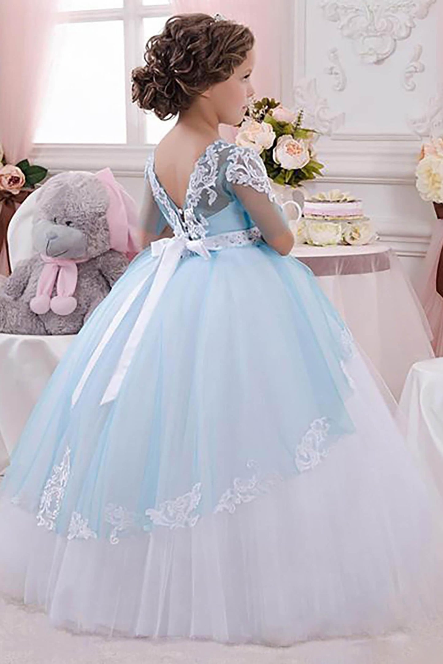 A-Line Floor Length Tulle Lace Flower Girl Dress CF0343