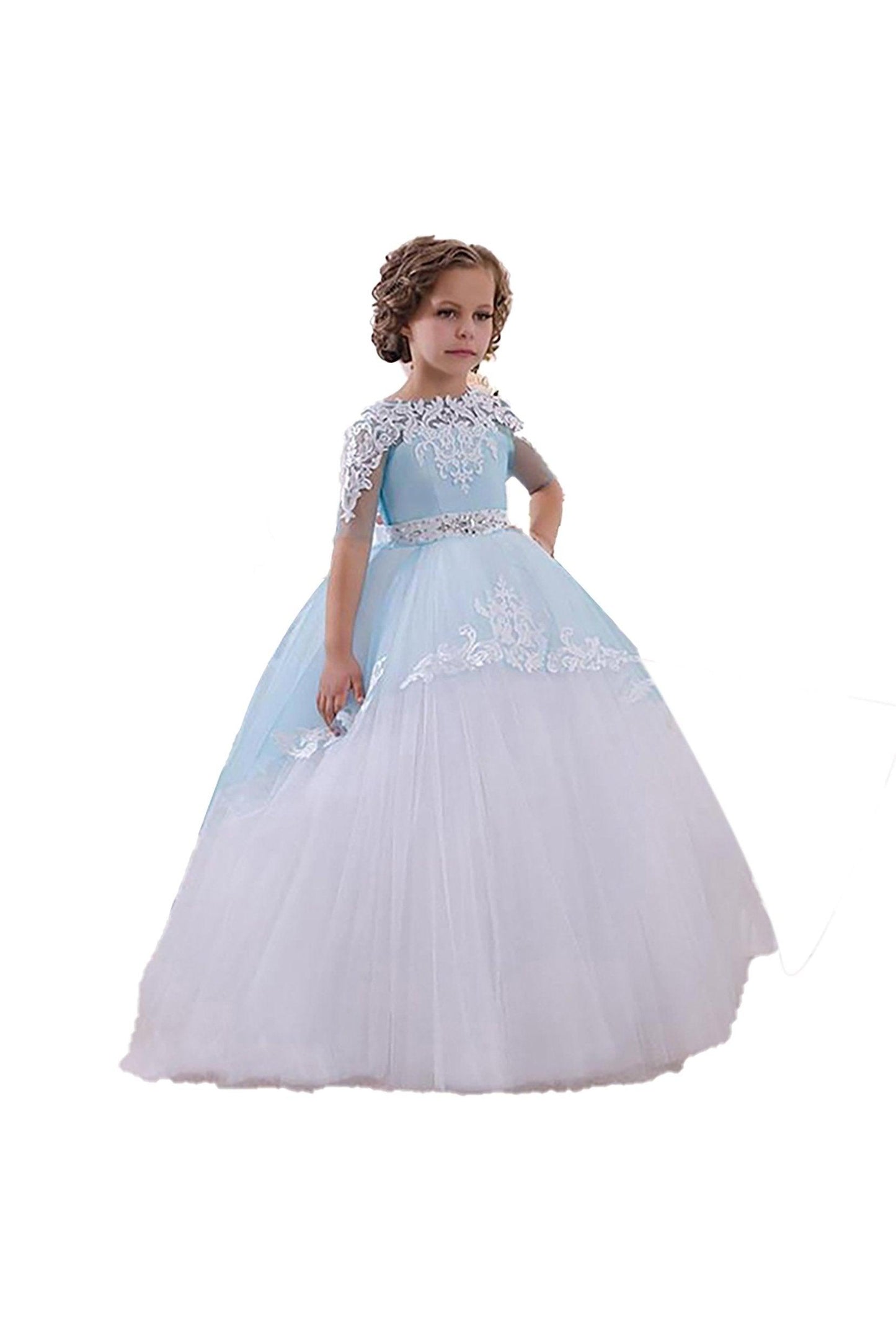 A-Line Floor Length Tulle Lace Flower Girl Dress CF0343