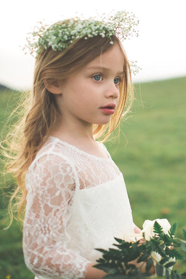 A-Line Knee Length Tulle Lace Flower Girl Dress CF0346 - COCOMELODY