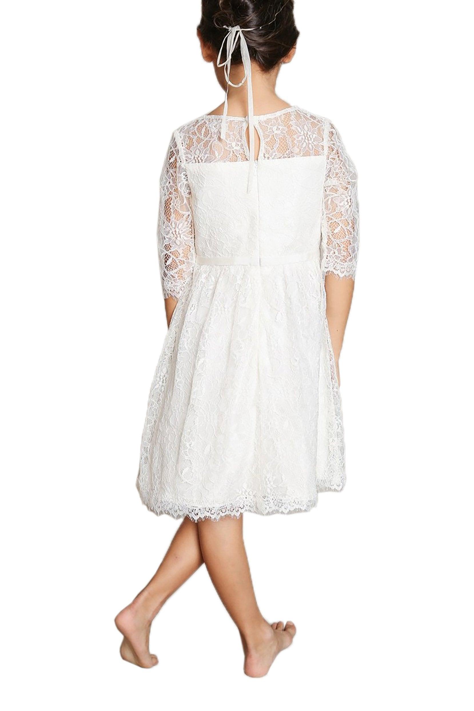 A-Line Knee Length Tulle Lace Flower Girl Dress CF0346 - COCOMELODY